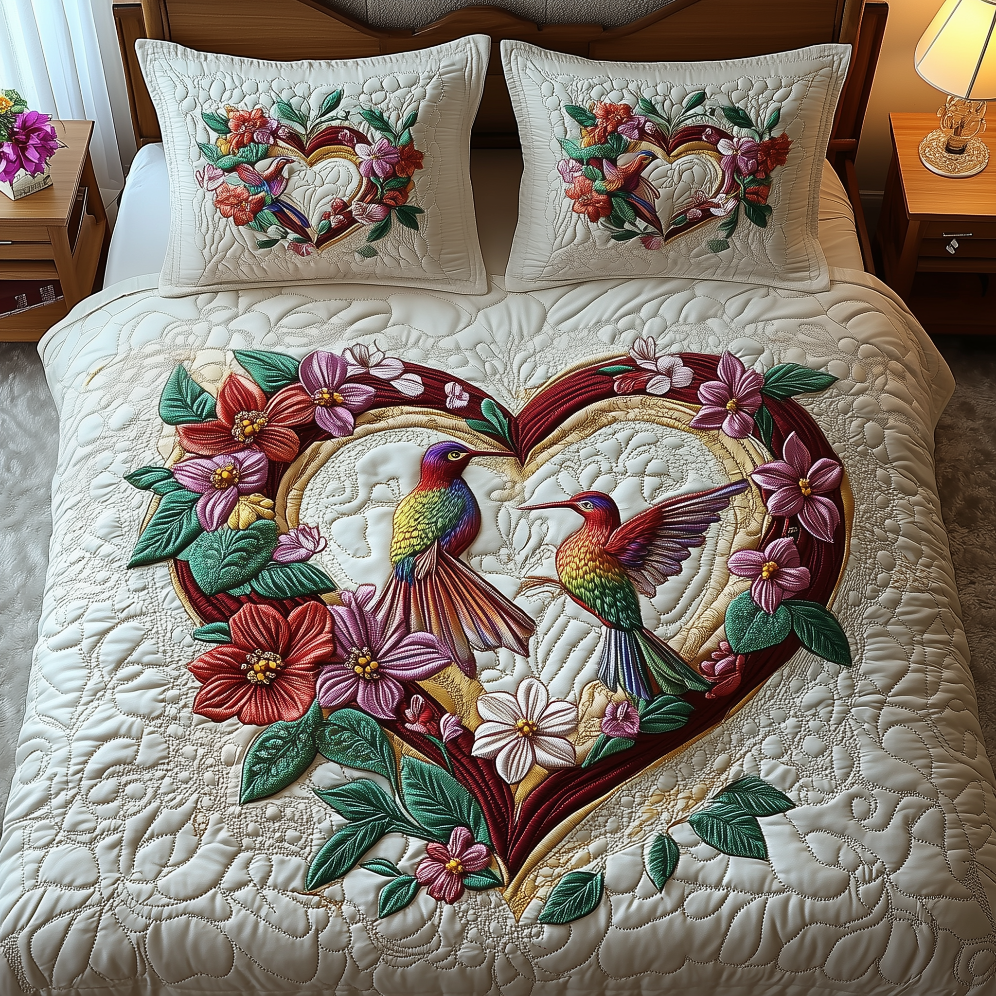 Hummingbird Love Quilted Bedding Set Best Duvet Cover Bedspread Set Unique Gifts For Hummingbird Lovers