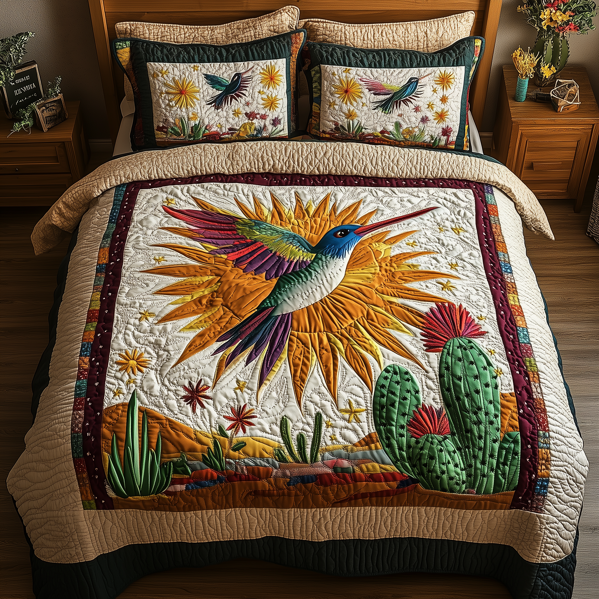 Hummingbird Oasis Sky Quilted Bedding Set Best Duvet Cover Bedspread Set Gifts For Hummingbird Lovers