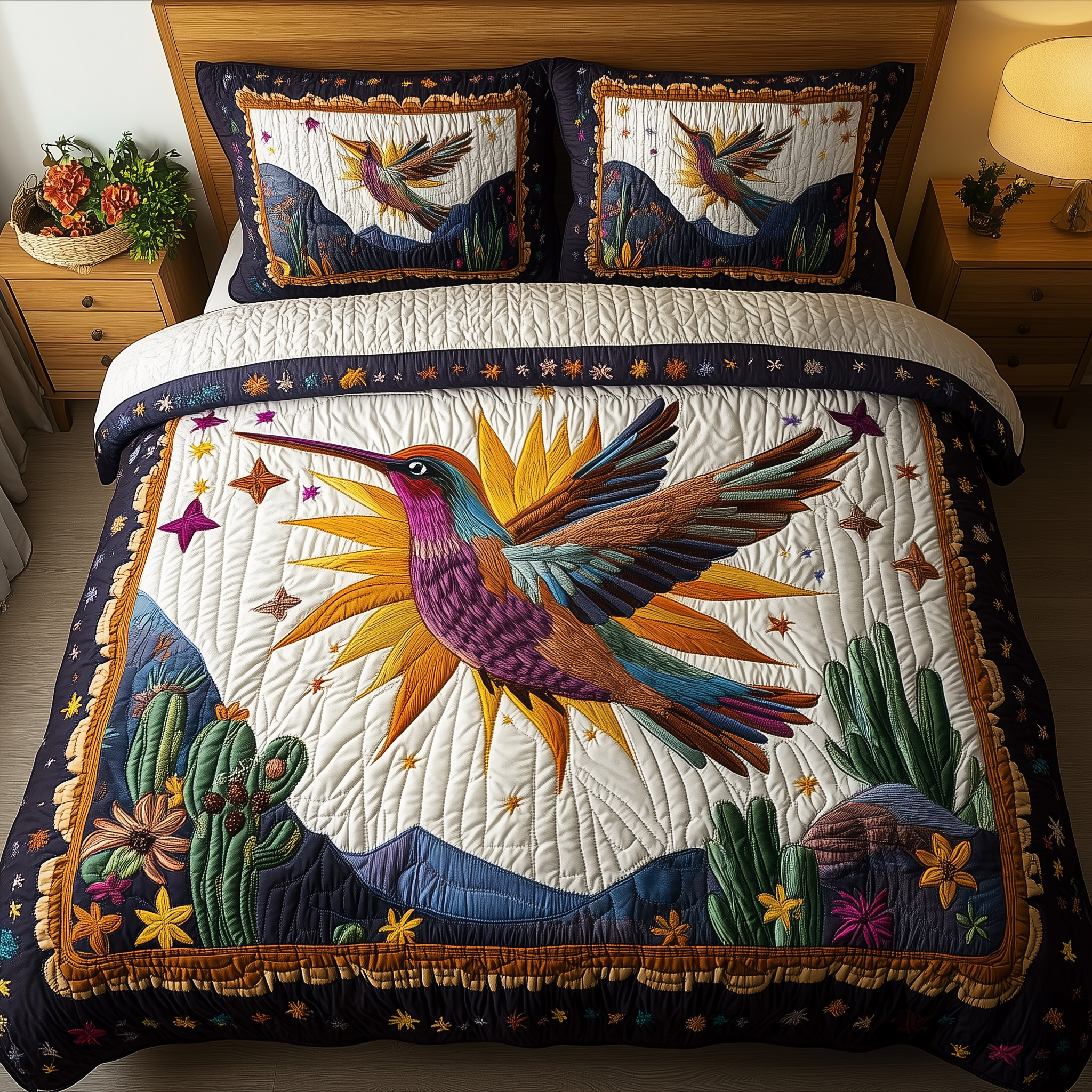 Hummingbird Vibrant Haven Quilted Bedding Set Best Duvet Cover Bedspread Set Hummingbird Gift Ideas