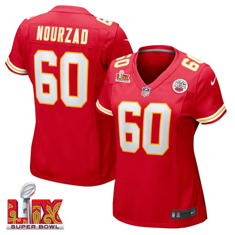 Hunter Nourzad #60 Kansas City Chiefs Super Bowl LIX Women's Jersey - Red - JS481