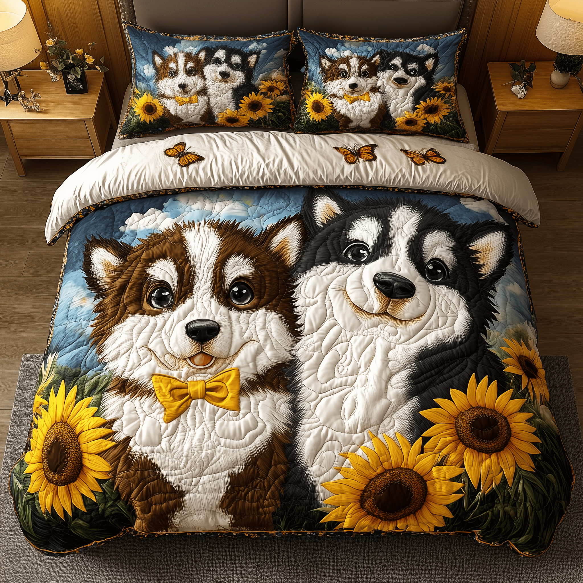 Husky Sunbeam Delight Quilted Bedding Set Duvet Cover Bedspread Set Merch Presents For Son And Daughter In Law