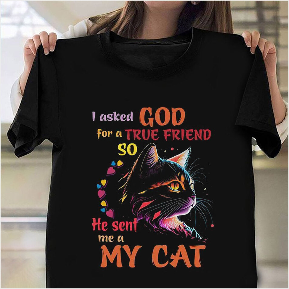 I Asked God For A True Friend So He Sent Me A My Cat Shirt Cat Lovers Great Birthday Gifts
