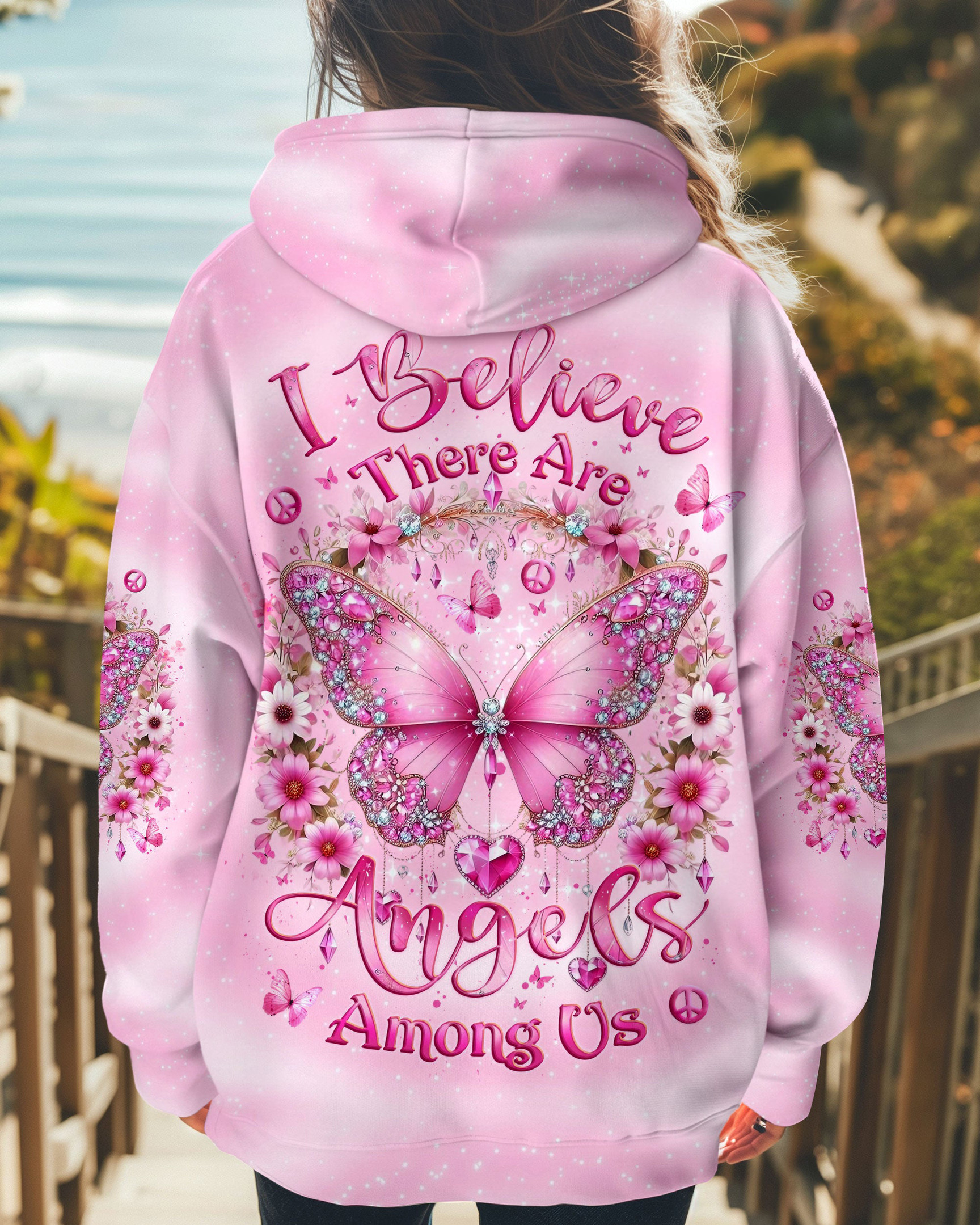 I Believe There Are Angels Among Butterfly Floral Hoodie Tie Dye Hoodie Gifts For Mom