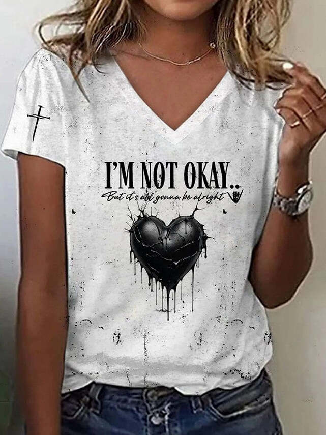 I'm Not Okay But It's All Gonna Be Alright Heart V-neck Shirt Music Lover Jelly Roll Fans Father's Day Gift for Dad