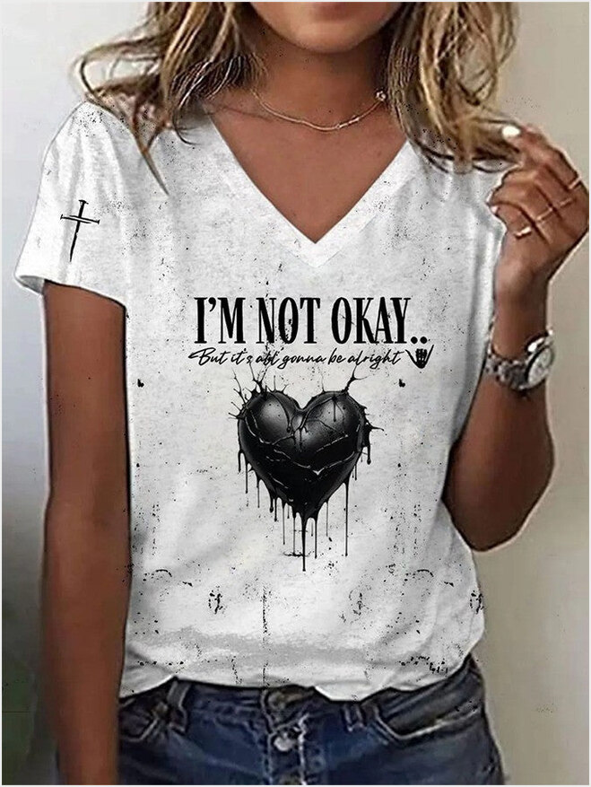 I'm Not Okay But It's All Gonna Be Alright Heart V-neck Shirt Music Lover Jelly Roll Fans Father's Day Gifts For Dad