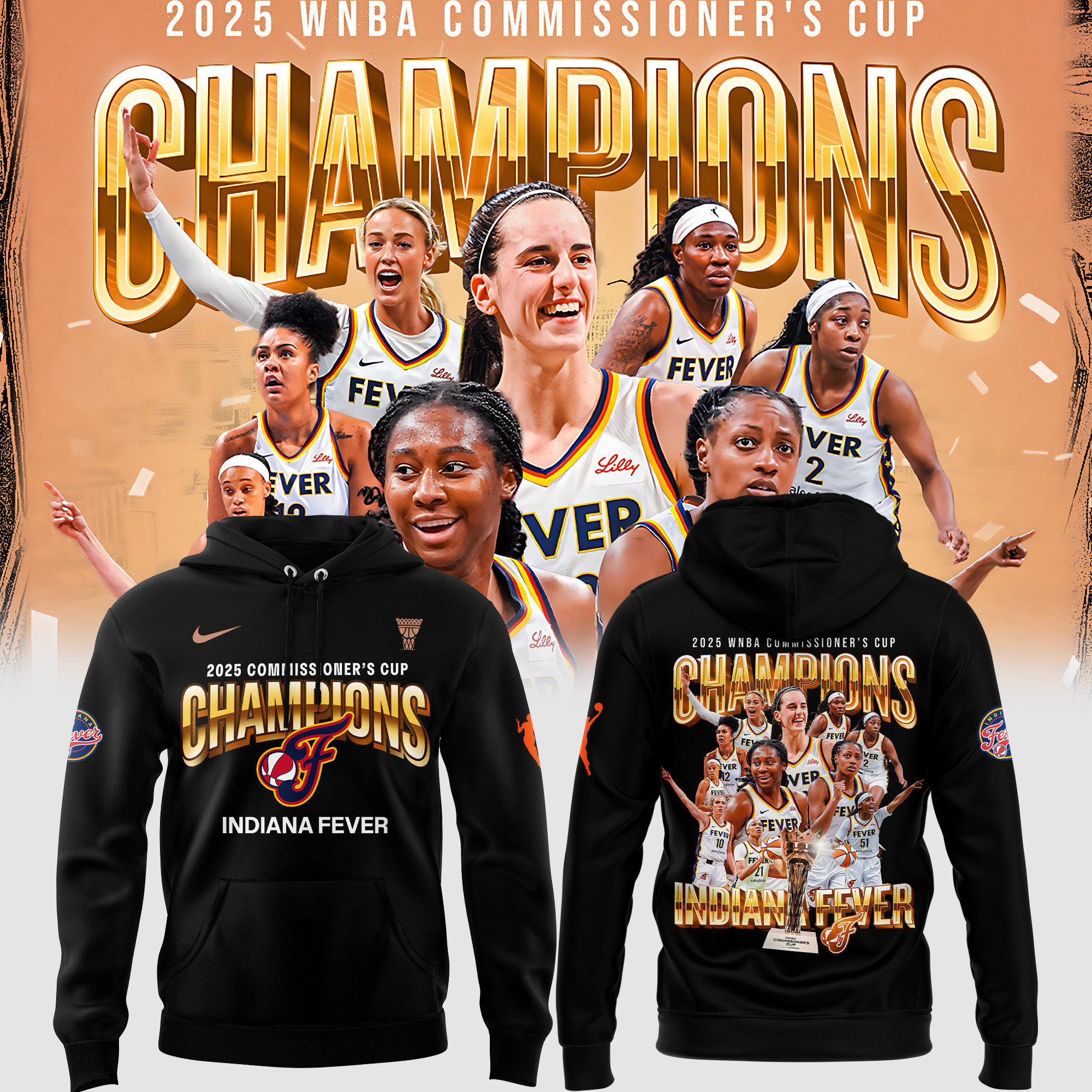 Indiana Fever 2025 Wnba Commissioners Cup Champions Hoodie Best Gifts For Basketball Lovers