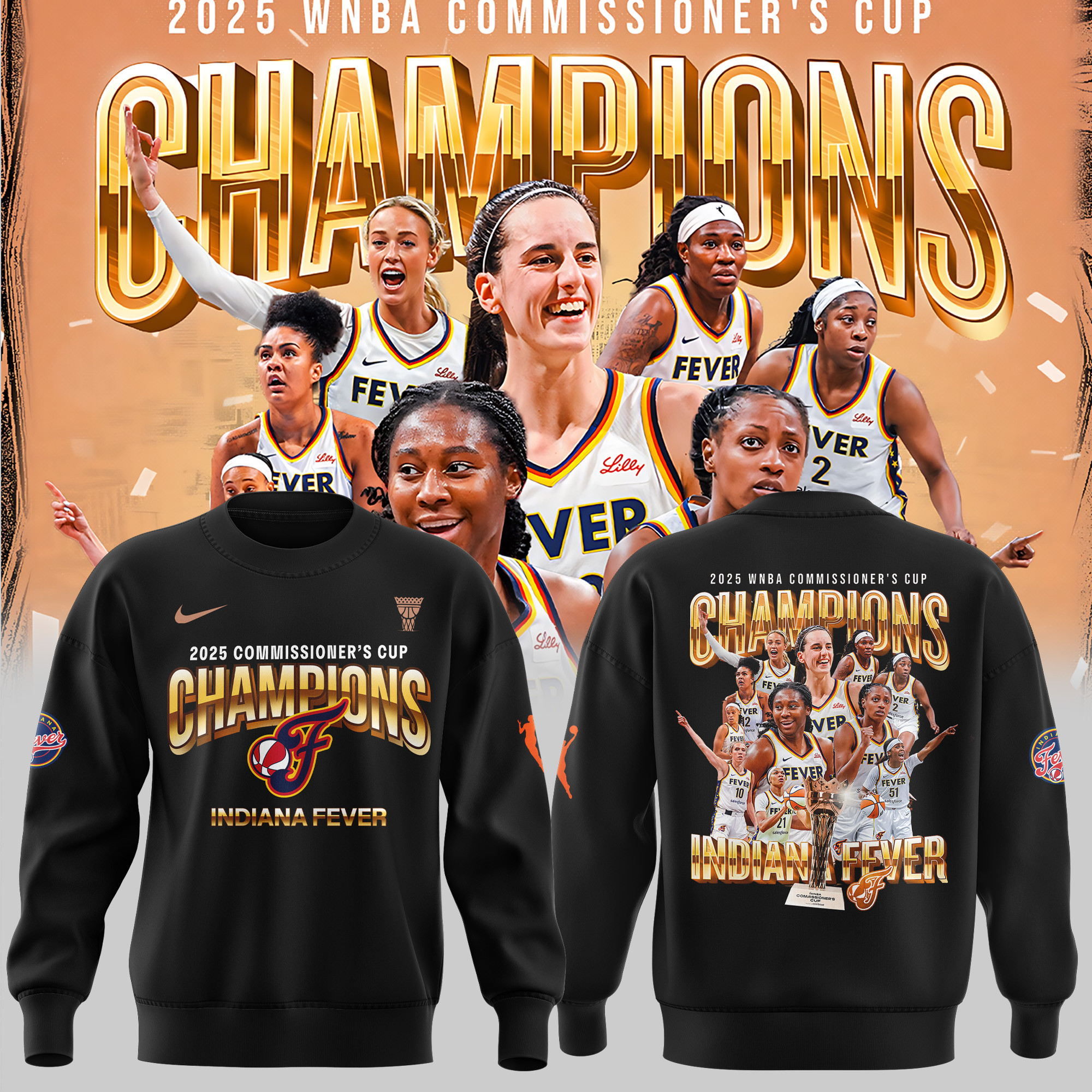 Indiana Fever 2025 Wnba Commissioners Cup Champions Sweatshirt Best Gifts For Basketball Lovers