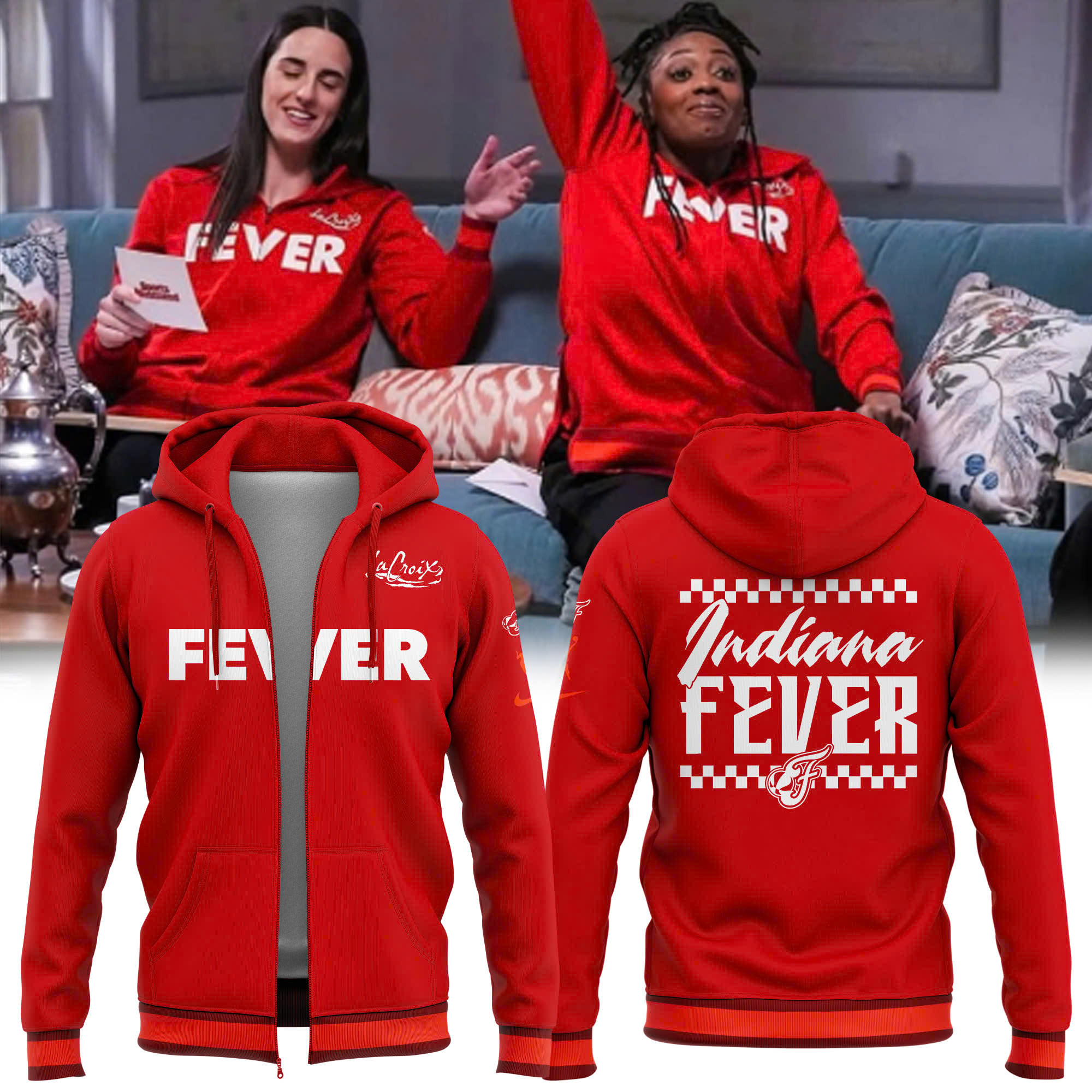 Indiana Fever Red Zip Hoodie Basketball Fan Gift Ideas