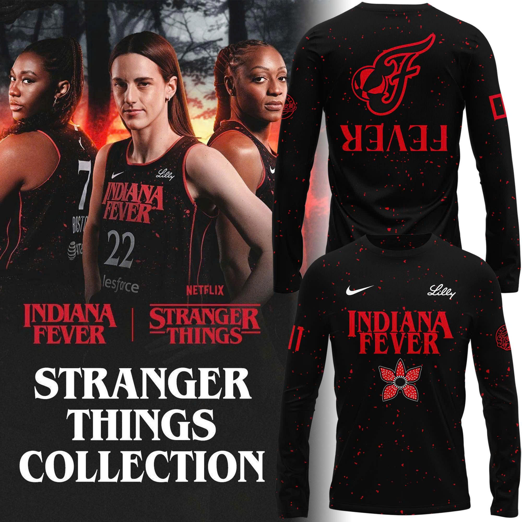 Indiana Fever Stranger Things Rebel Swingman Black Long Sleeve Shirt Gifts For Basketball Fans