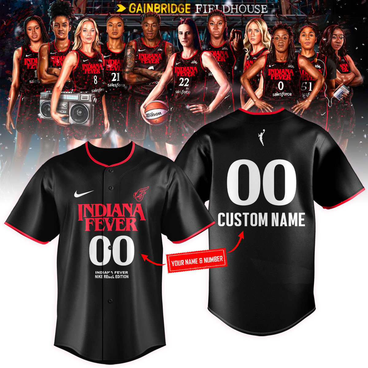 Indiana Fever X Stranger Things Custom Baseball Jersey Fan Merch