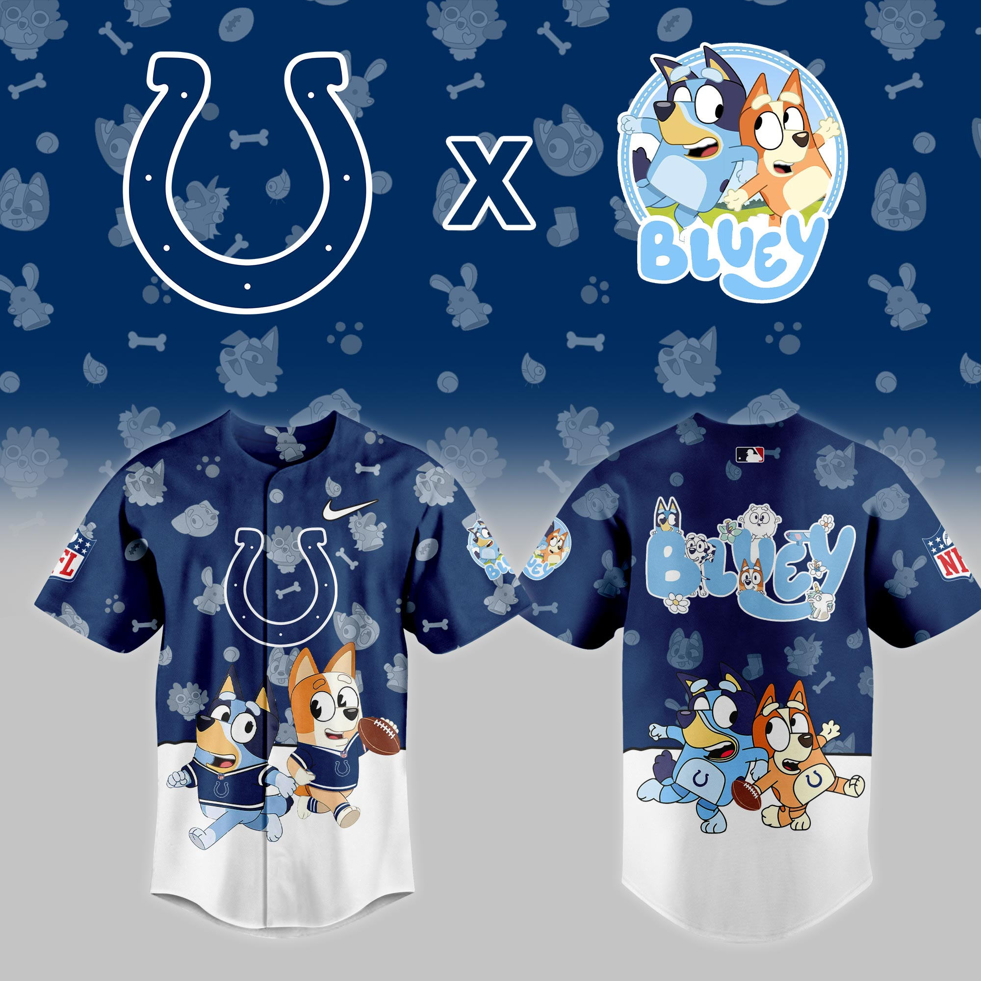 Indianapolis Colts Nfl X Bluey Night Baseball Jersey For Fans