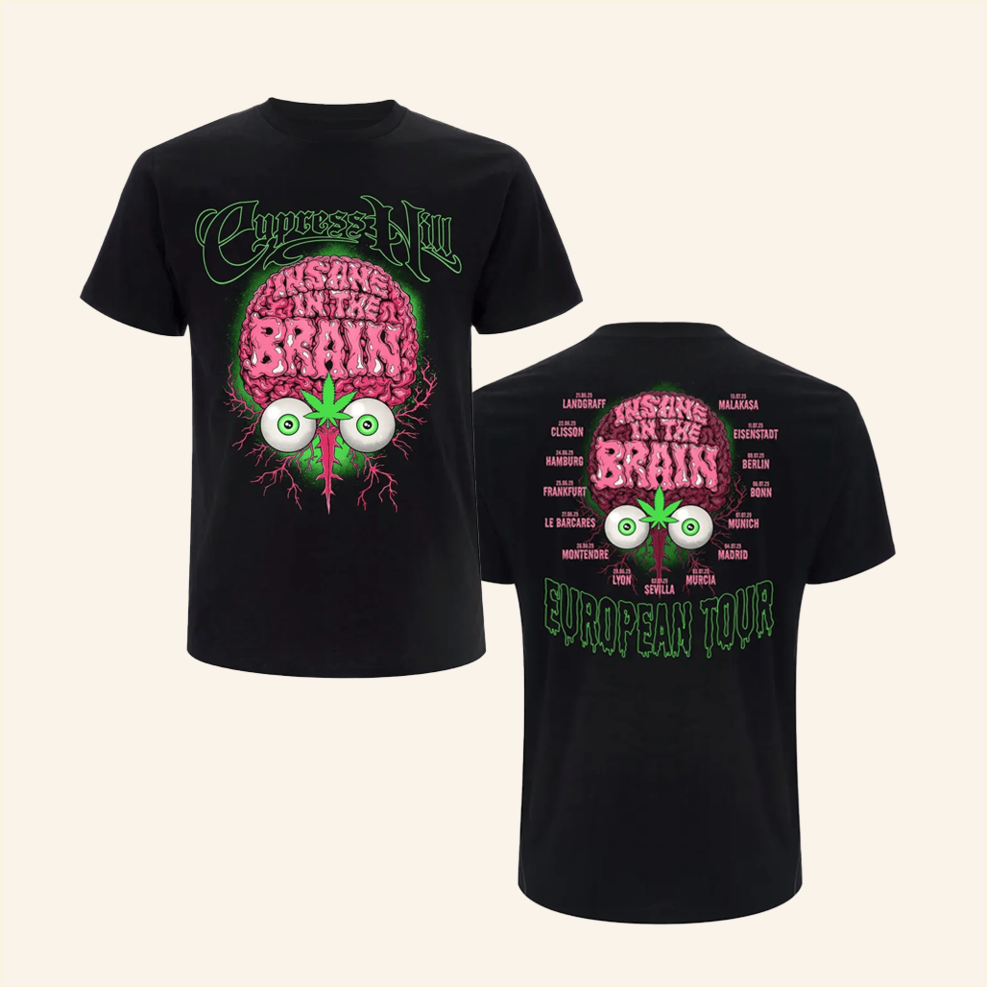 Insane Brain Euro Tour Black T-Shirt Cypress Hill Merch Best Friend Birthday Gifts