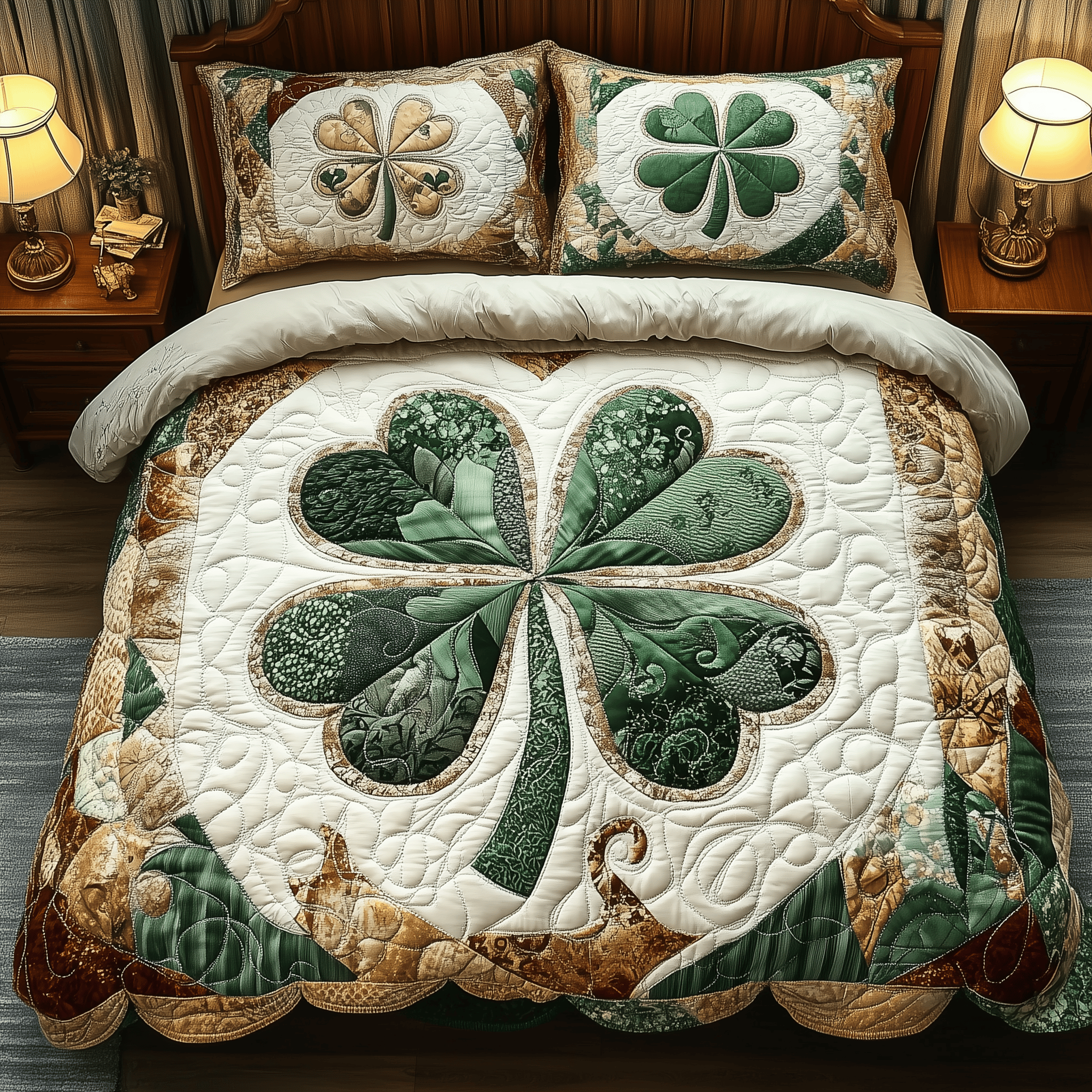 Irish Lucky Charm Quilted Bedding Set Duvet Cover Bedspread Set Item Bonus Dad Gifts