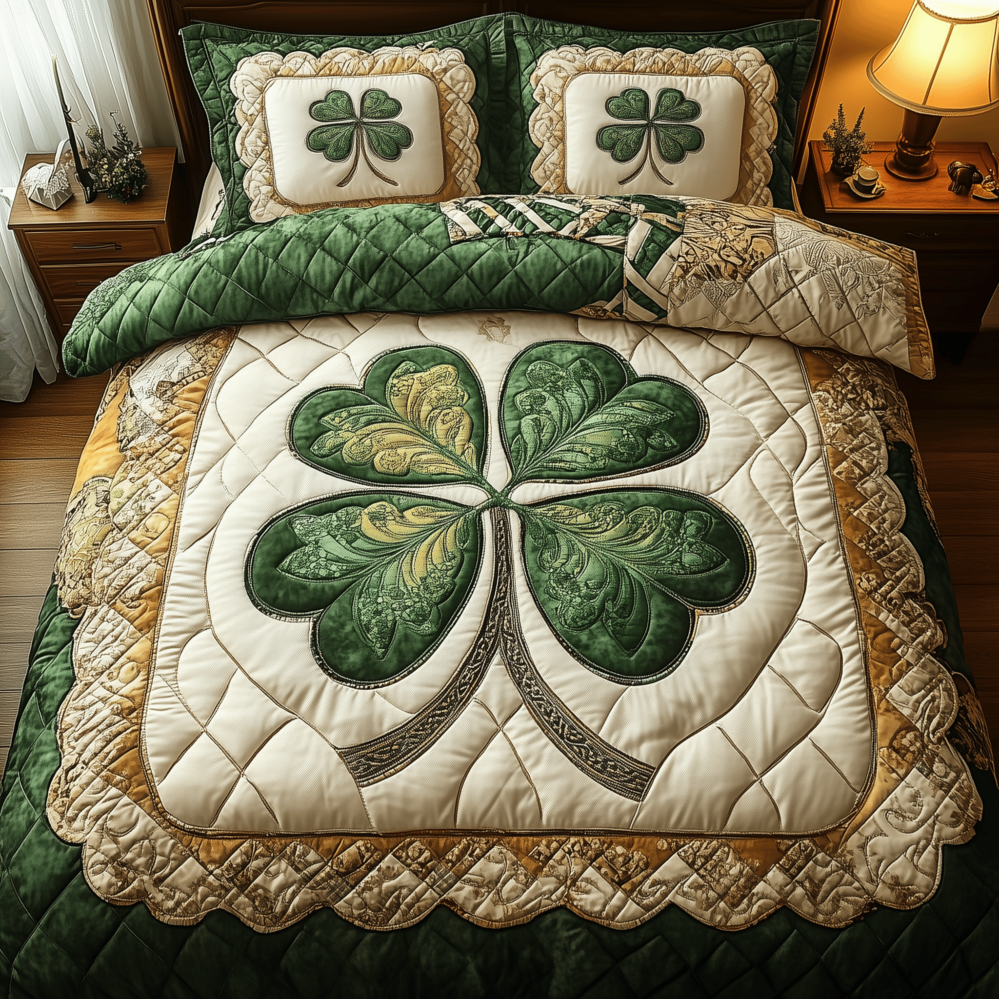Irish Lucky Charm Quilted Bedding Set Duvet Cover Bedspread Set Item Cool Gifts For Dad