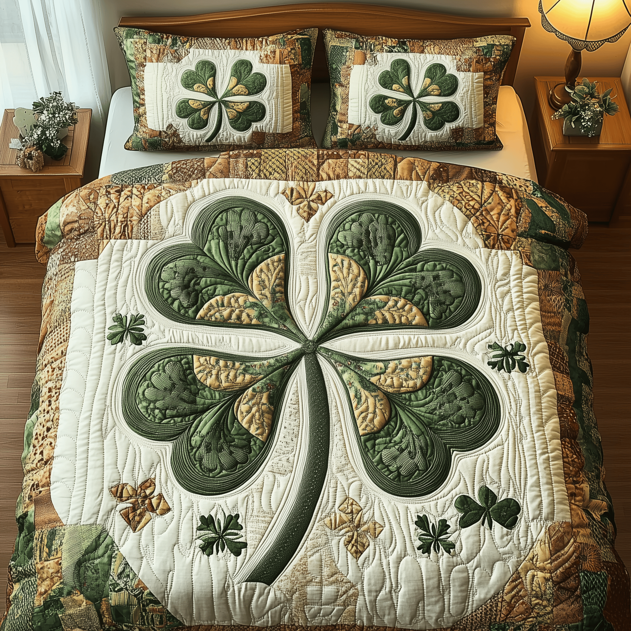 Irish Lucky Charm Quilted Bedding Set Duvet Cover Bedspread Set Item Fathers Day Delivery Gifts
