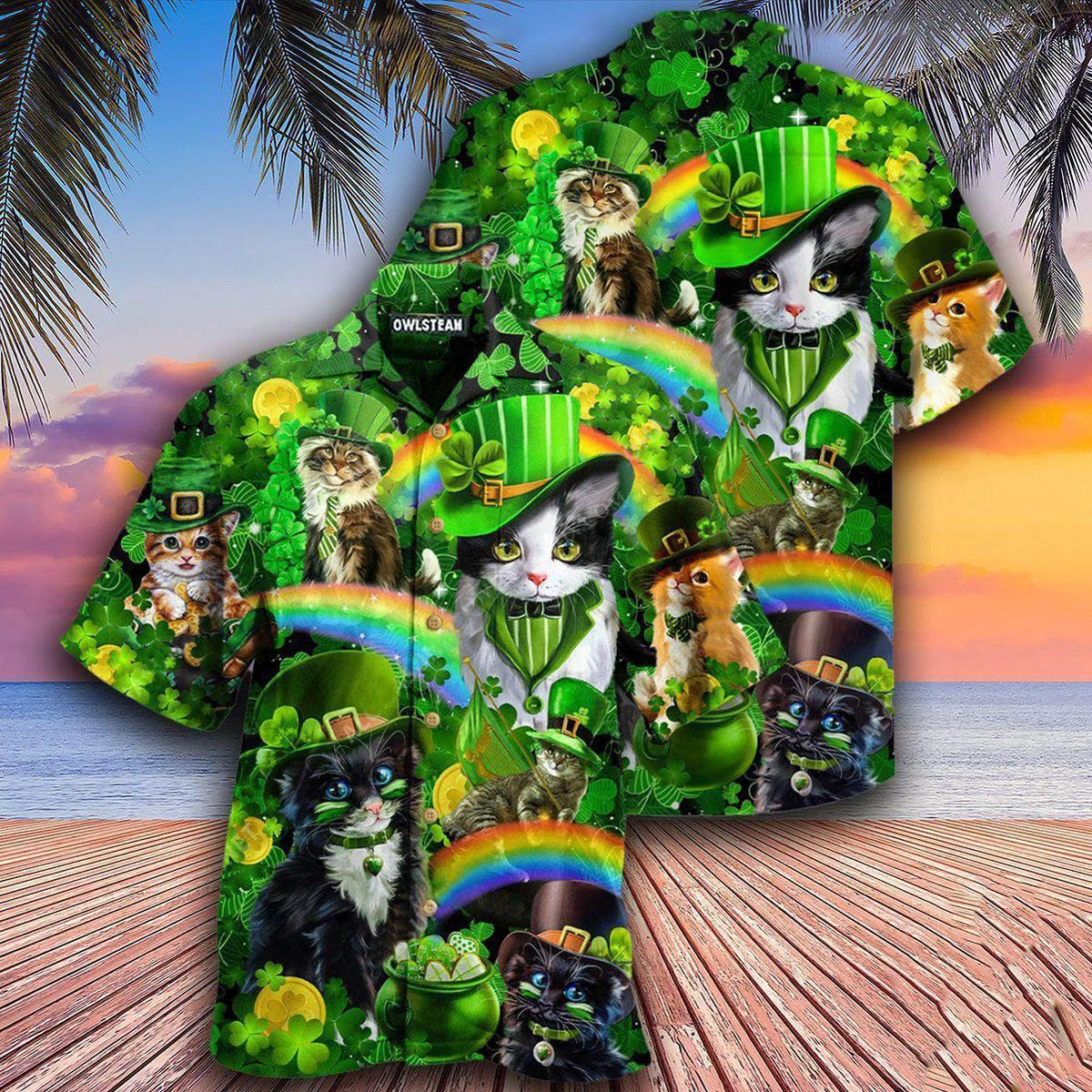 Irish Saint Patrick's Day Cats Shamrocks Hawaiian Shirt Cute Gifts For Cat Lovers