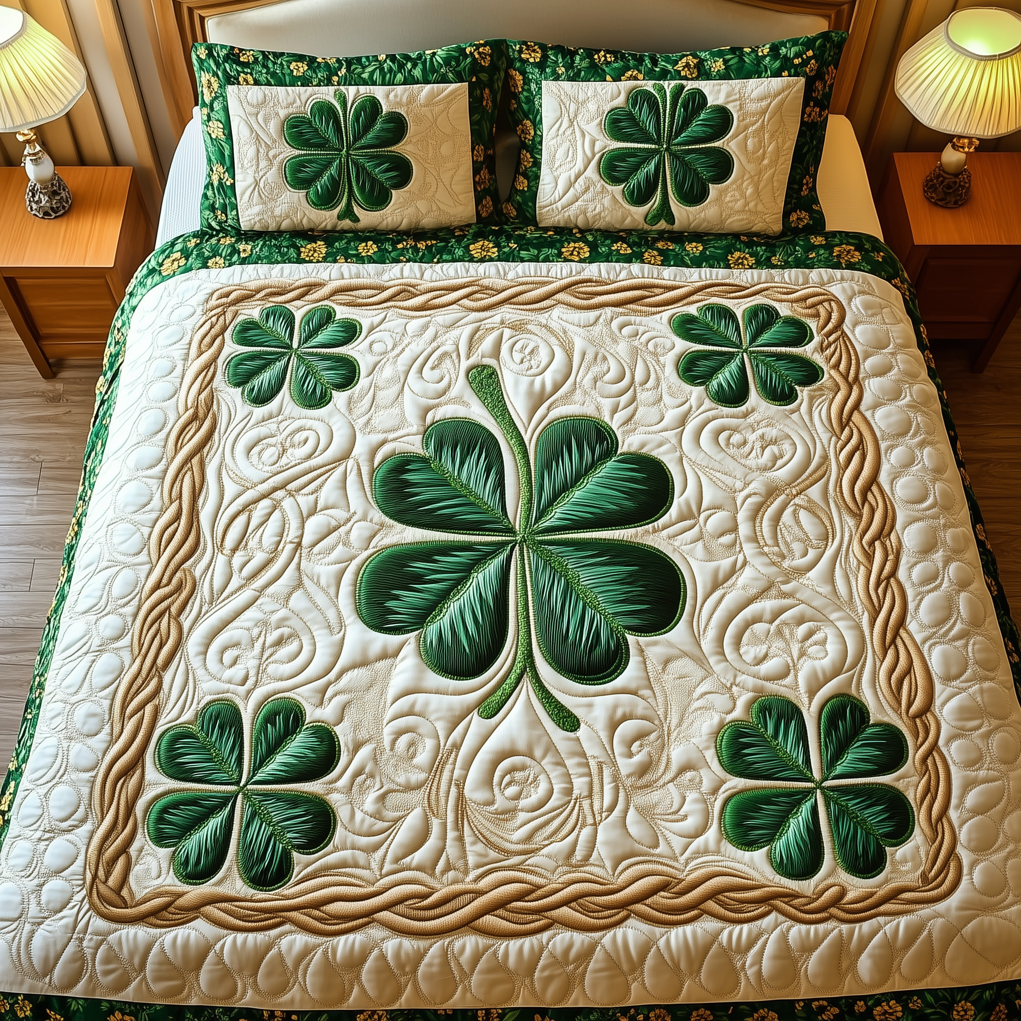 Irish Shamrock Quilted Bedding Set St Patrick's Day Duvet Cover Best Gifts For Dad