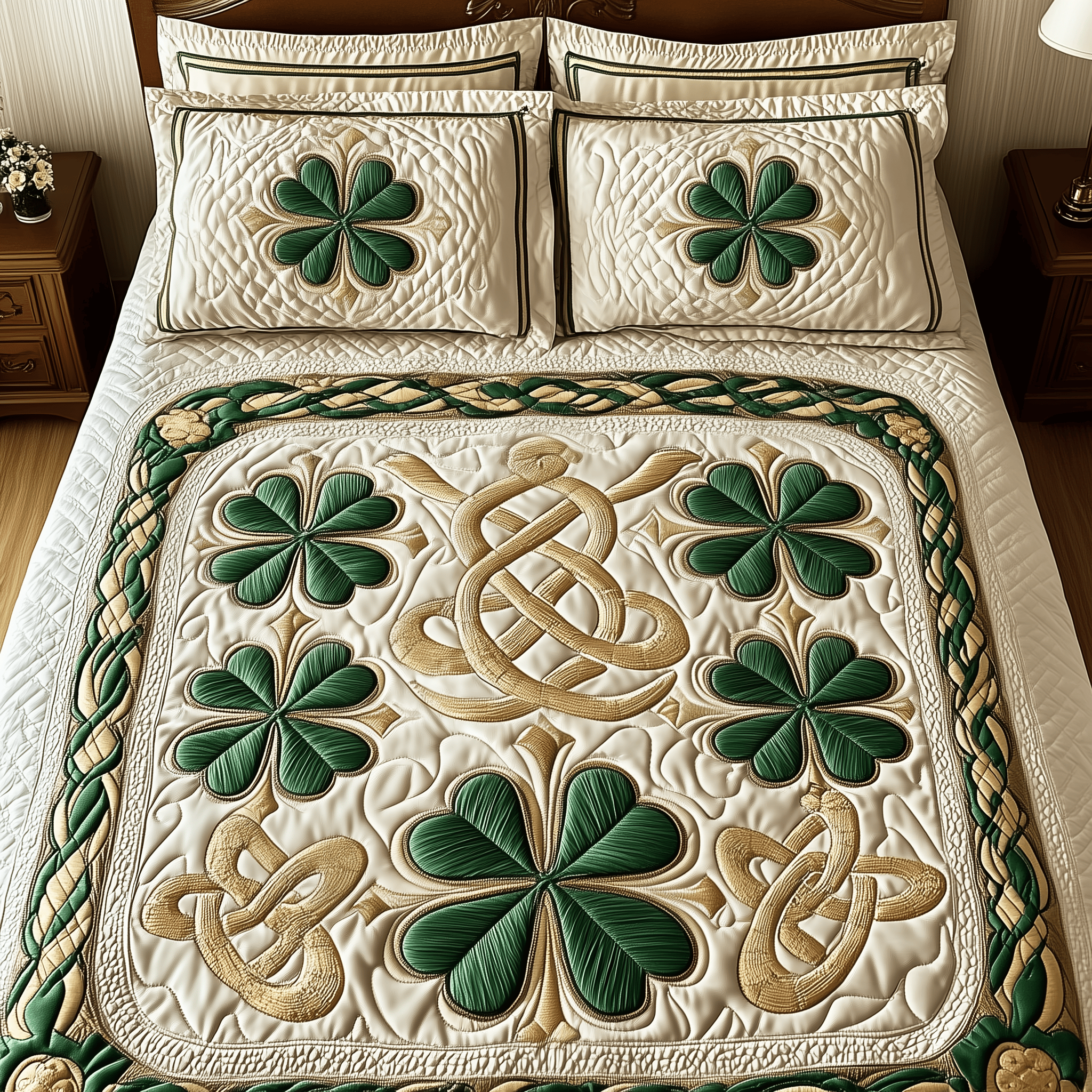 Irish Shamrock Quilted Bedding Set St Patrick's Day Duvet Cover Birthday Presents For Dad