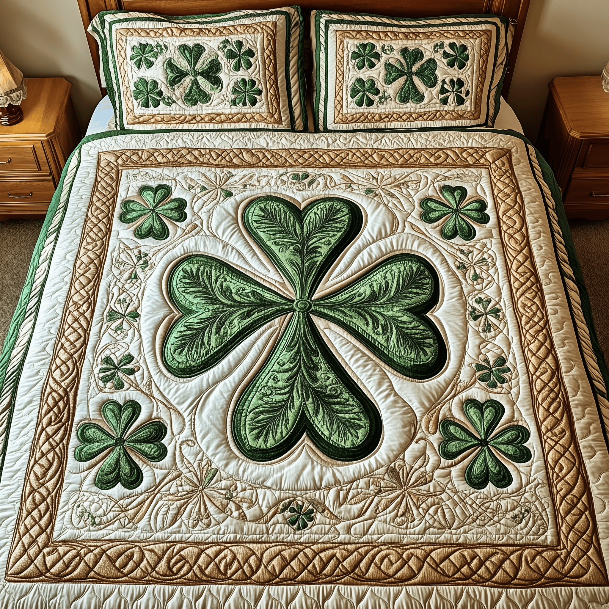 Irish Shamrock Quilted Bedding Set St Patrick's Day Duvet Cover Dad Birthday Gifts