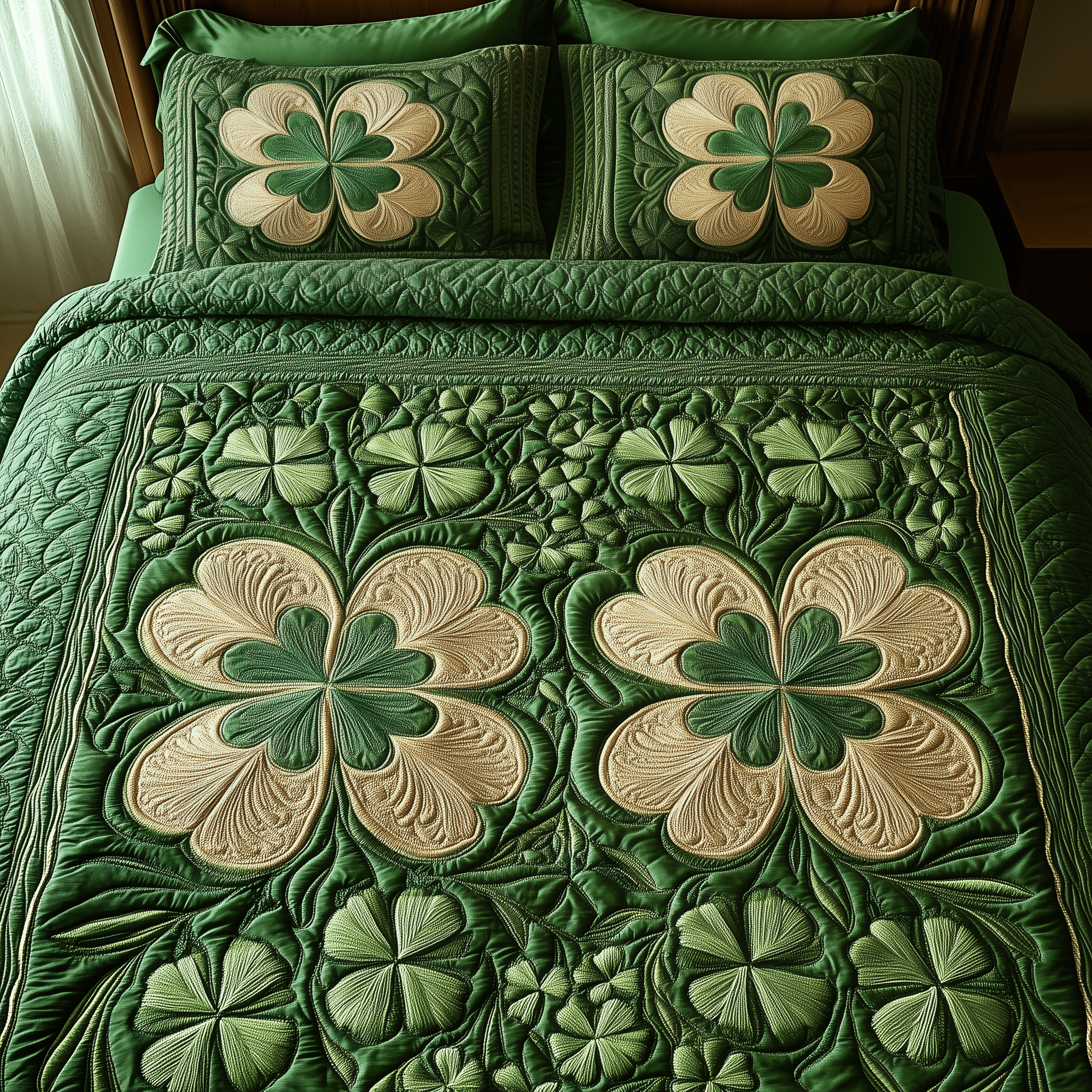 Irish Shamrock Quilted Bedding Set St Patrick's Day Duvet Cover Father's Day Gifts