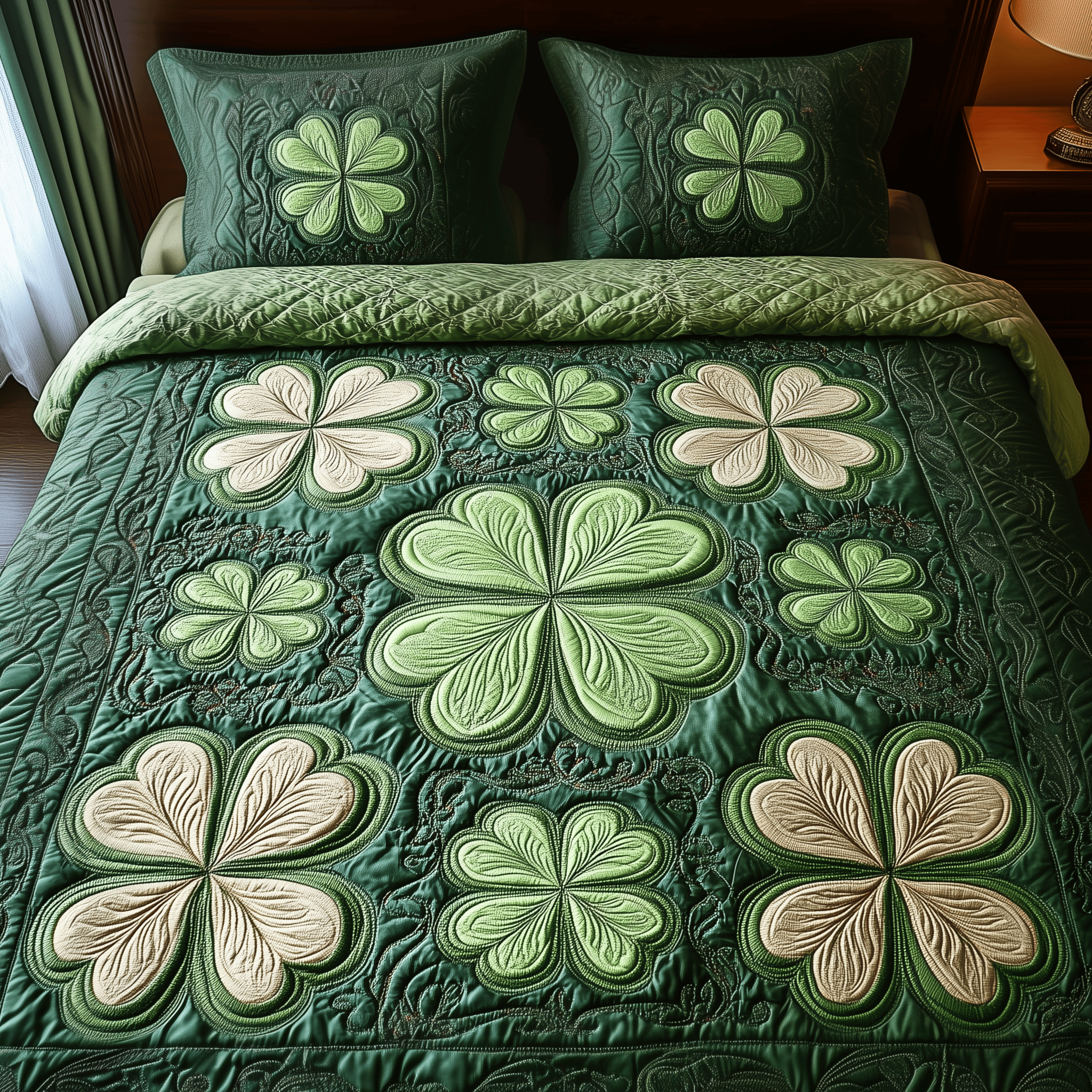 Irish Shamrock Quilted Bedding Set St Patrick's Day Duvet Cover Fathers Day Presents