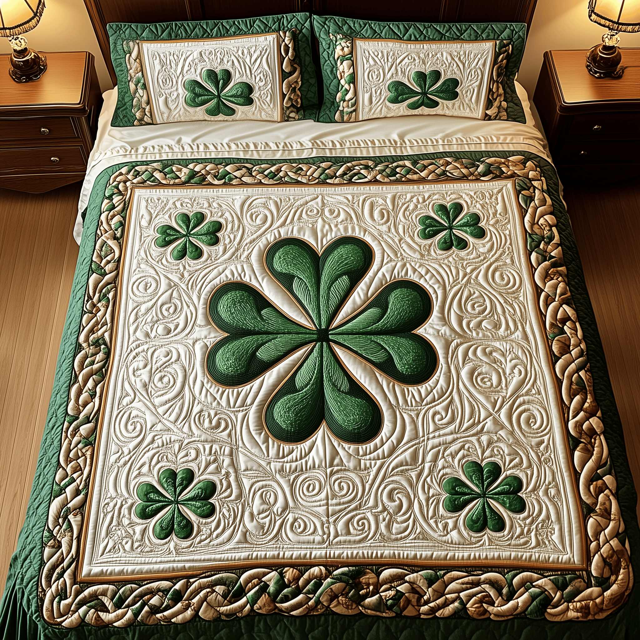 Irish Shamrock Quilted Bedding Set St Patrick's Day Duvet Cover Gifts For Father In Law
