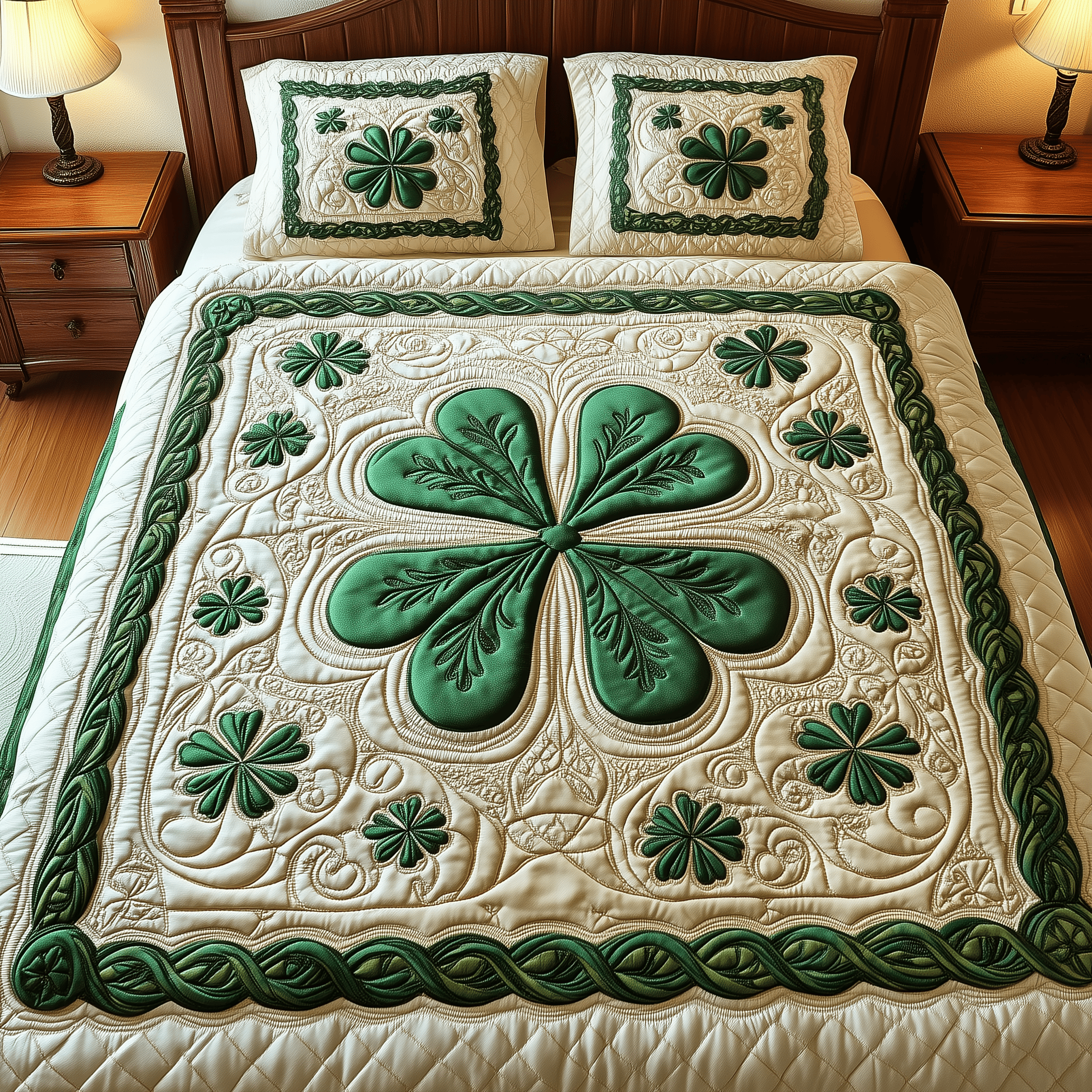 Irish Shamrock Quilted Bedding Set St Patrick's Day Duvet Cover Good Gifts For Dads