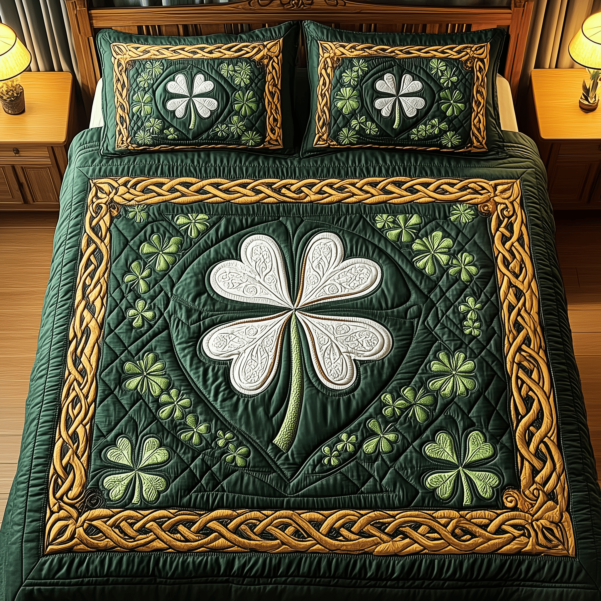 Irish Shamrock Quilted Bedding Set St Patrick's Day Duvet Cover Great Father's Day Gifts