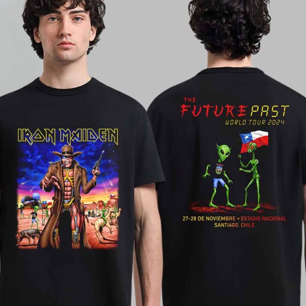 Iron Maiden Future Past World Tour 2024 Chile Merch Tee For Show In Santiago Chile At Estadio Nacional On 27 And 28 De Noviembre T-Shirt Fans Gifts