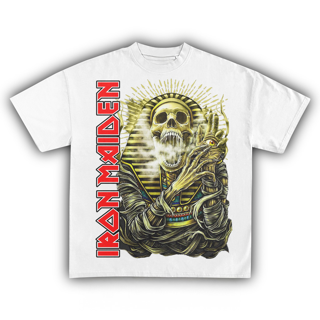 Iron Maiden Pharaoh Eddie White T-Shirt Iron Maiden Merch Gifts For Music Fans
