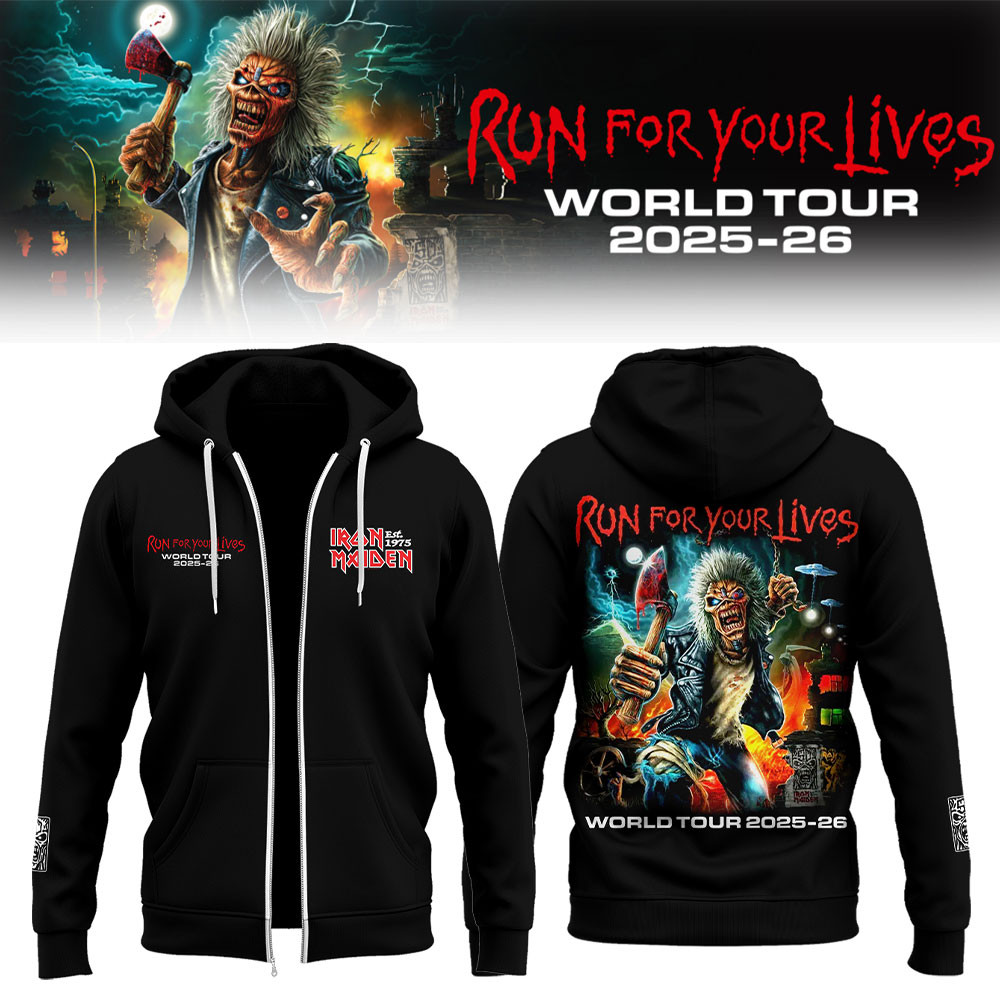 Iron Maiden Run For Your Lives World Tour 2025 Zip hoodie Music Merch For Fans