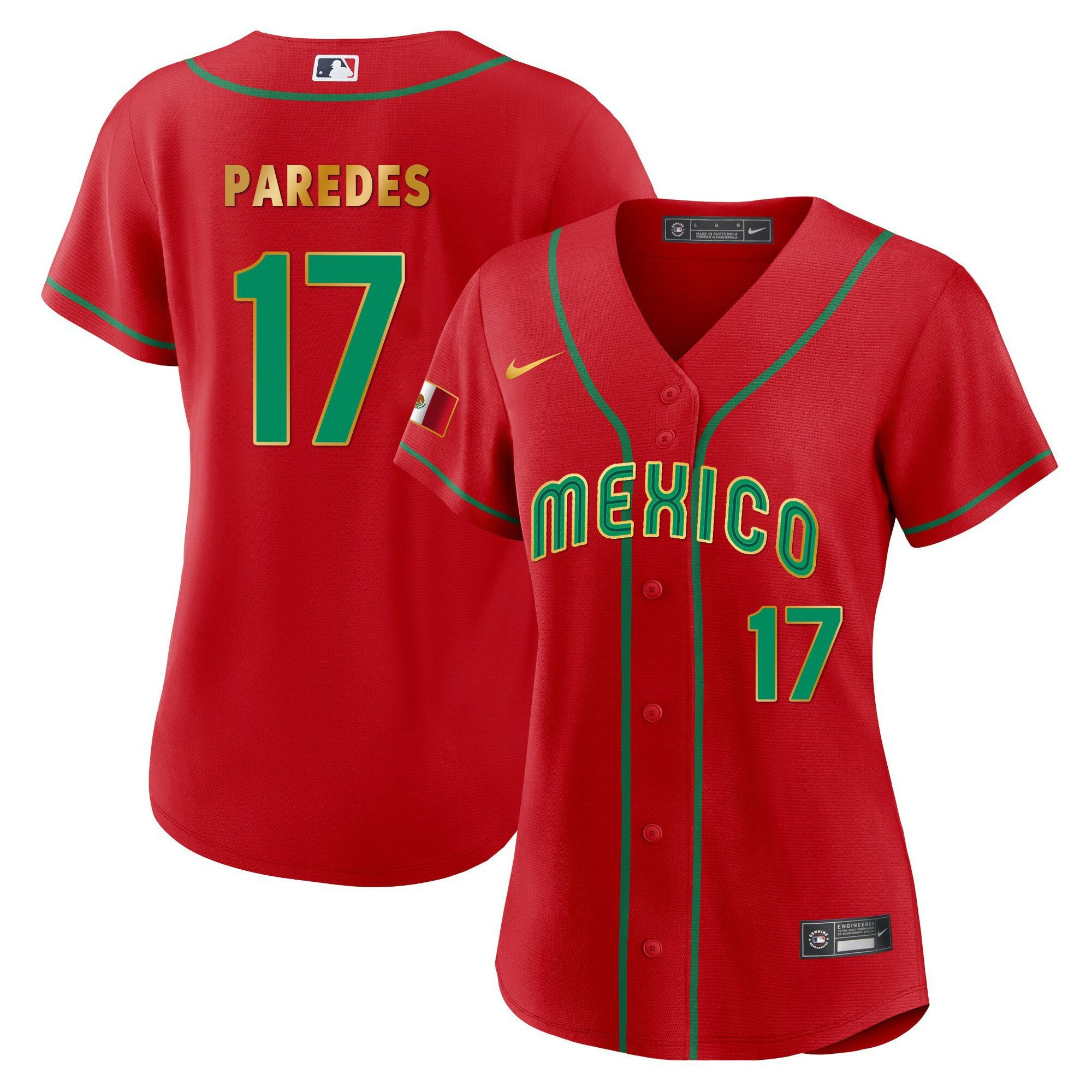 Isaac Paredes 17 Mexico 2023 Baseball Jersey - Red Gold Trim - JS725