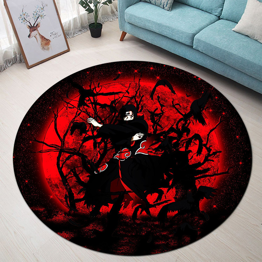 Itachi Moon Round Carpet Rug Akatsuki Mat Anime Lovers Gifts Living Room Decor