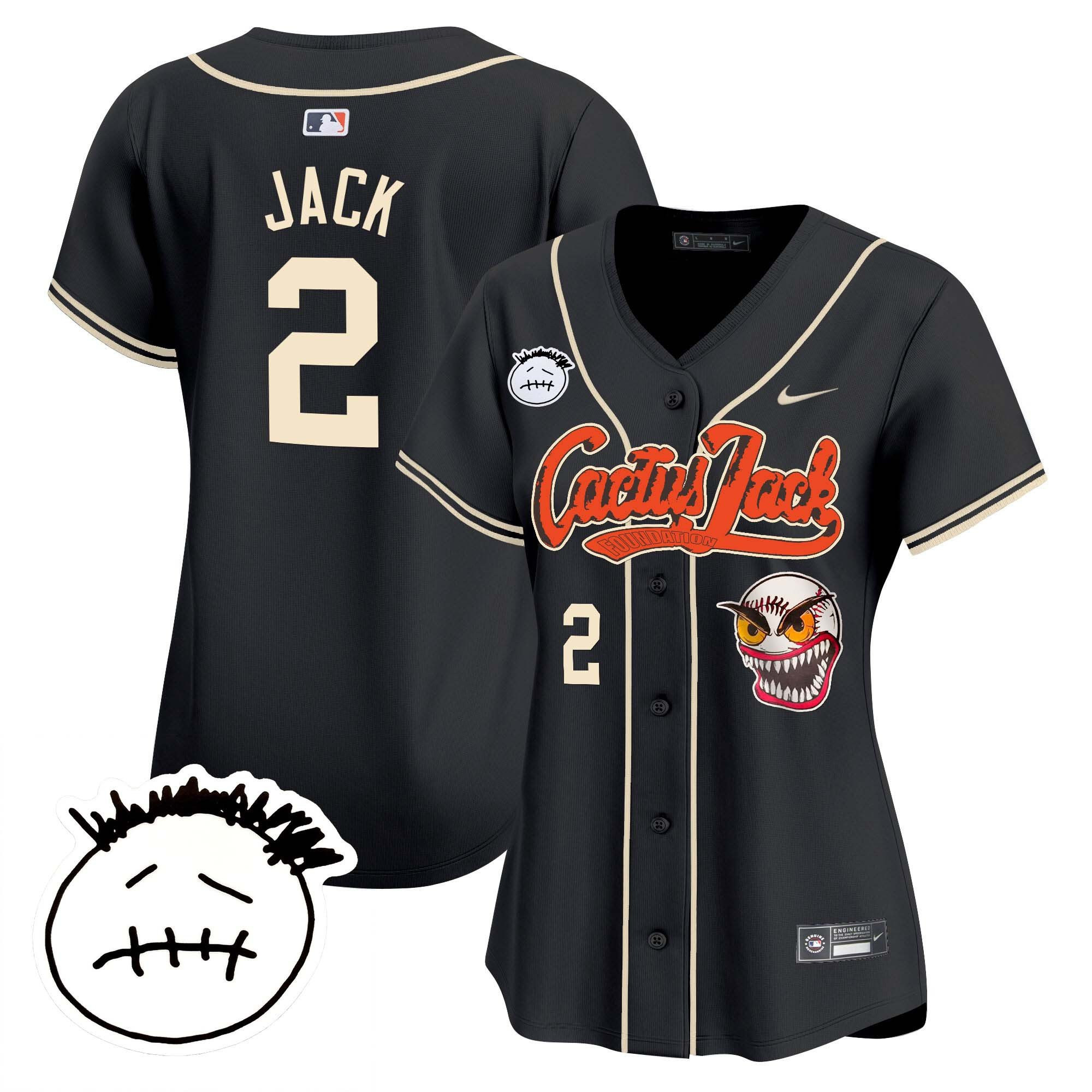 Jack 2 Houston Astros Cactus Jack Patch V3 Women Jersey - Black - JS679