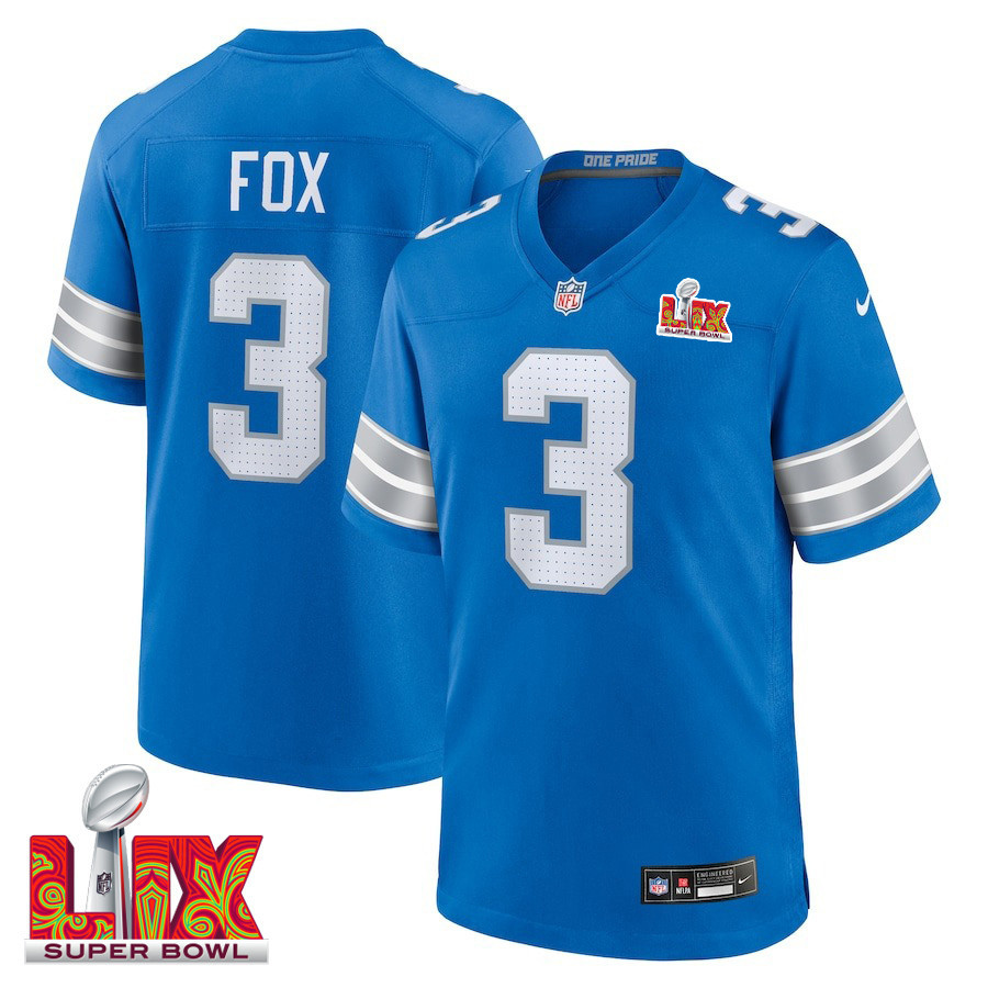 Jack Fox #3 Detroit Lions Super Bowl LIX Jersey - Men's - Blue - JS362