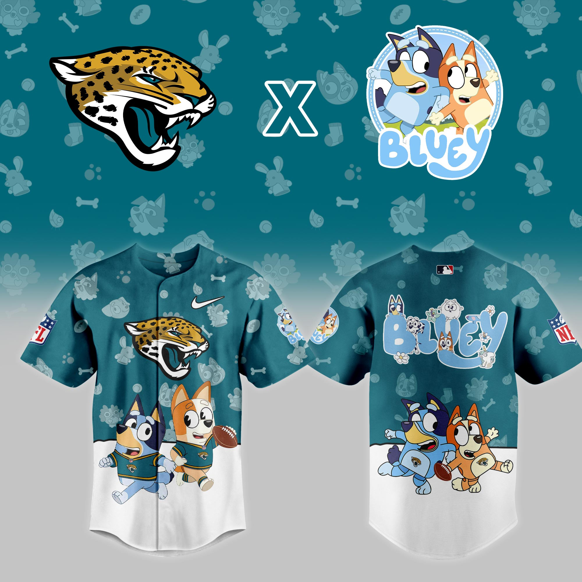 Jacksonville Jaguars Nfl X Bluey Night Baseball Jersey For Fans
