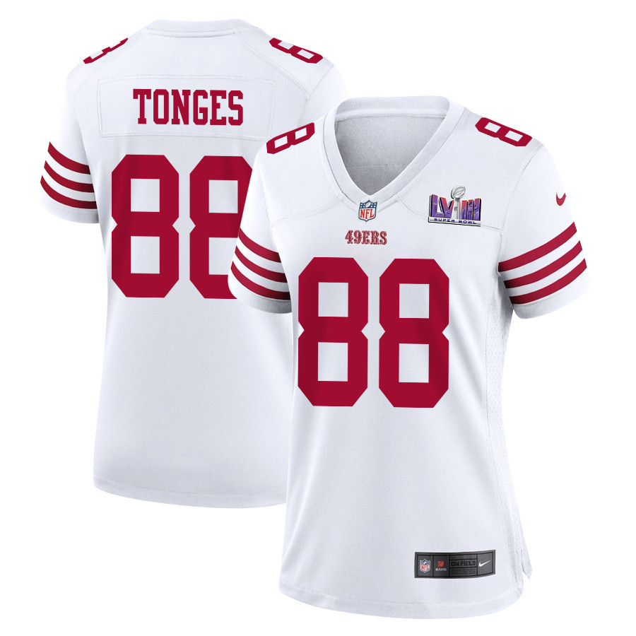 Jake Tonges 88 San Francisco 49ers Super Bowl LVIII Patch Game Women Jersey - White - JSDV735