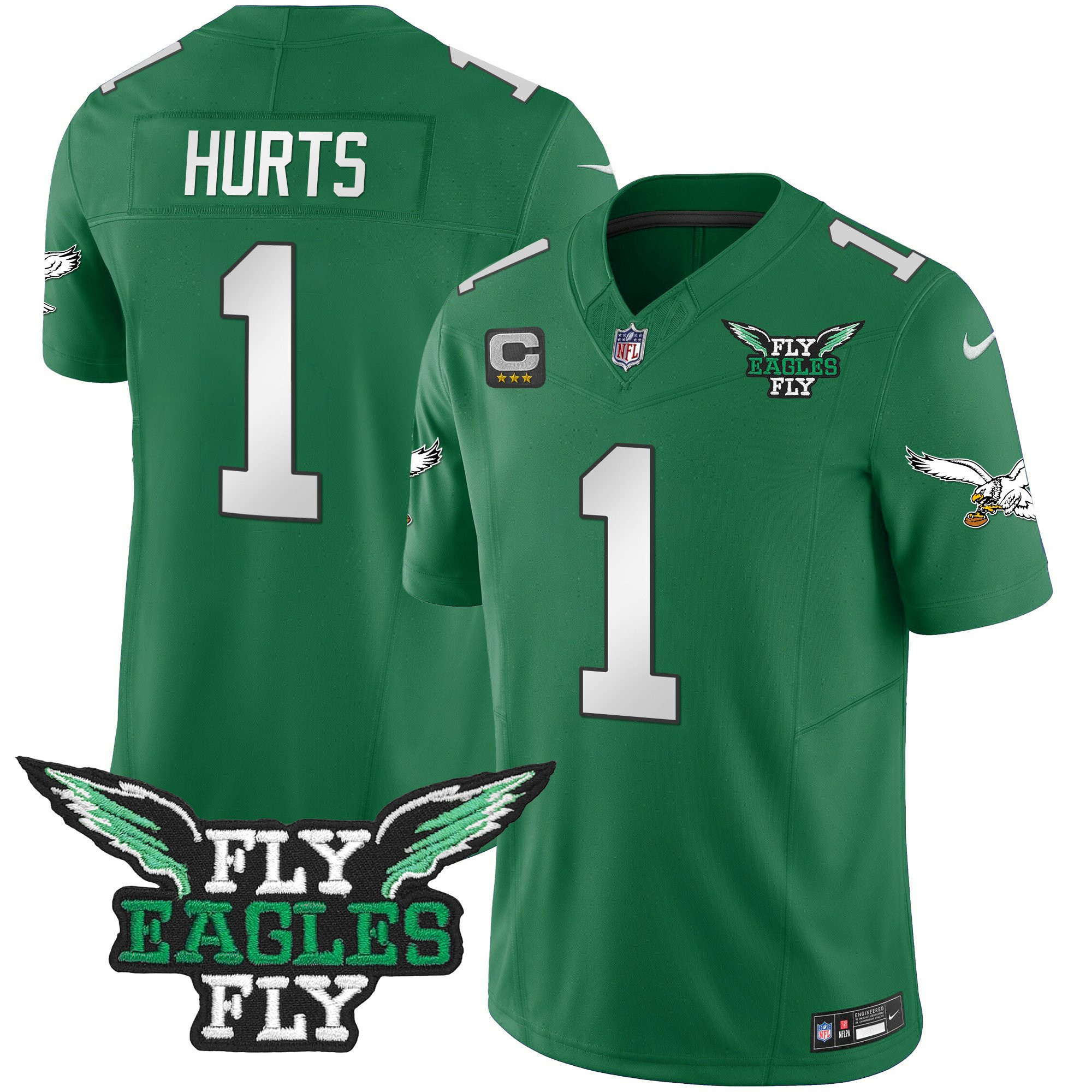 Jalen Hurts 1 Philadelphia Eagles Fly Eagles Fly Patch Alternate Game Men Jersey - Kelly Green - JSDV962