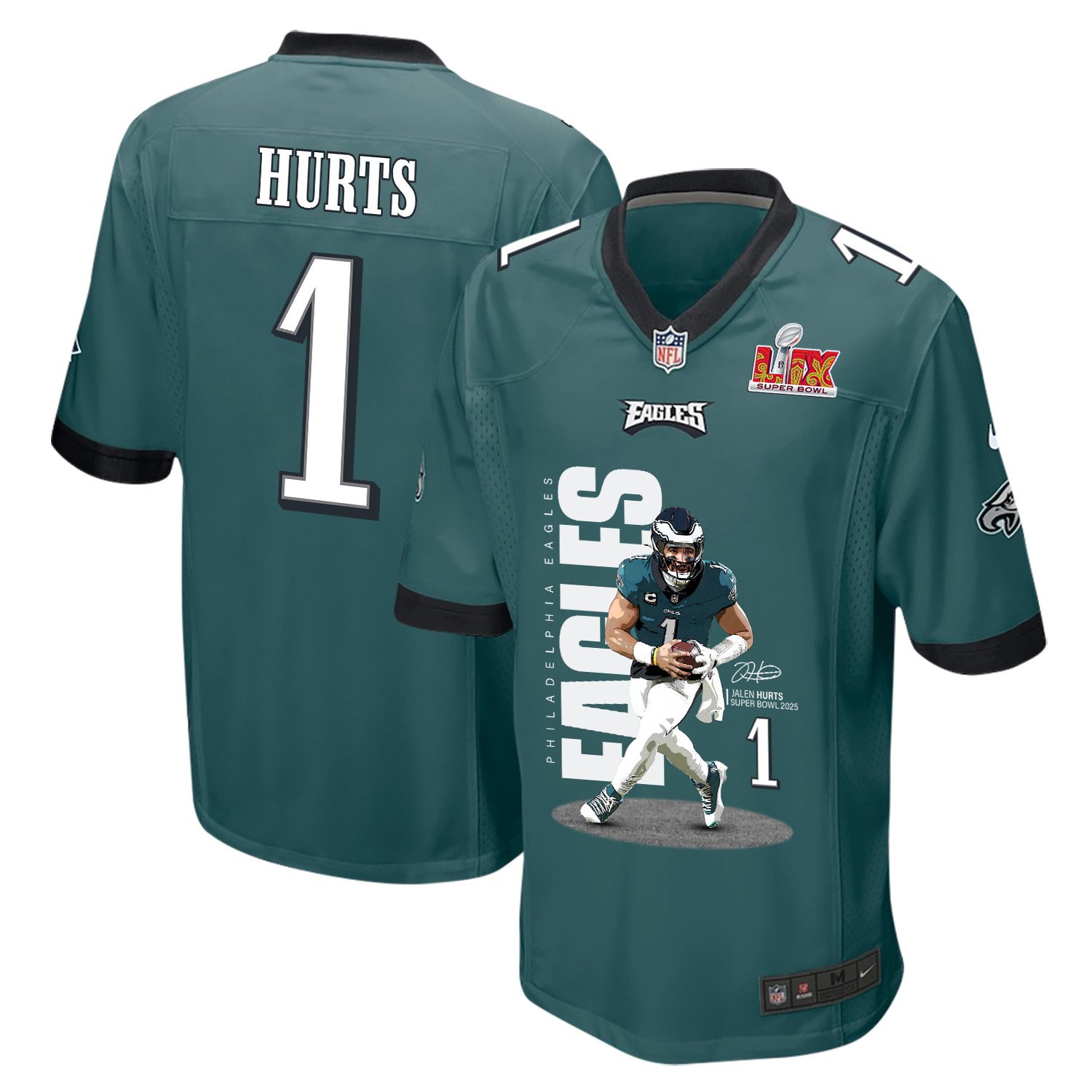 Jalen Hurts 1 Philadelphia Eagles 'No Hurts, No Glory' Game Men Jersey - Midnight Green - JS479