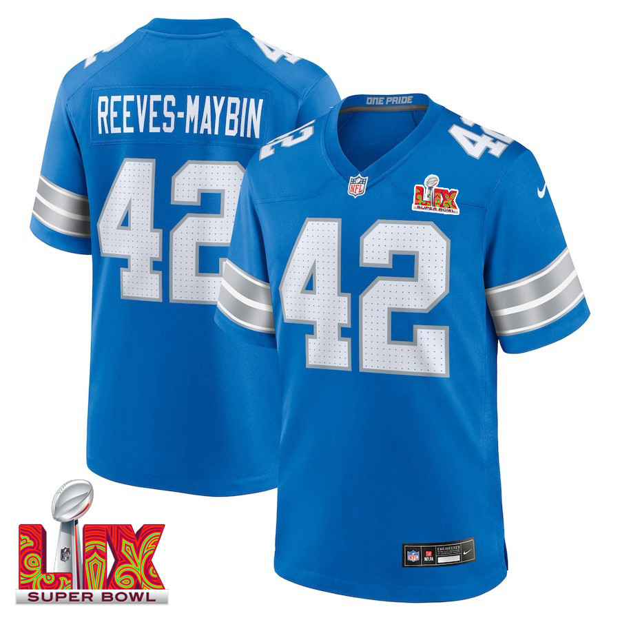 Jalen Reeves-Maybin #42 Detroit Lions Super Bowl LIX Jersey - Men's - Blue - JS431
