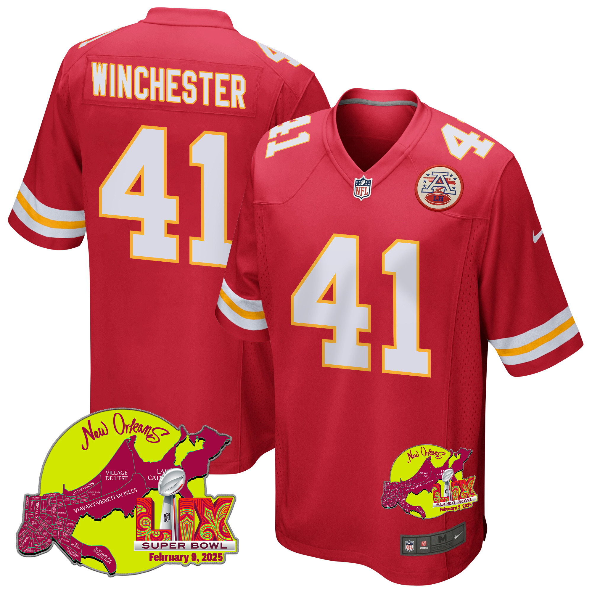 James Winchester 41 Kansas City Chiefs Super Bowl LIX New Orleans Patch Game Men Jersey - Red - JS662