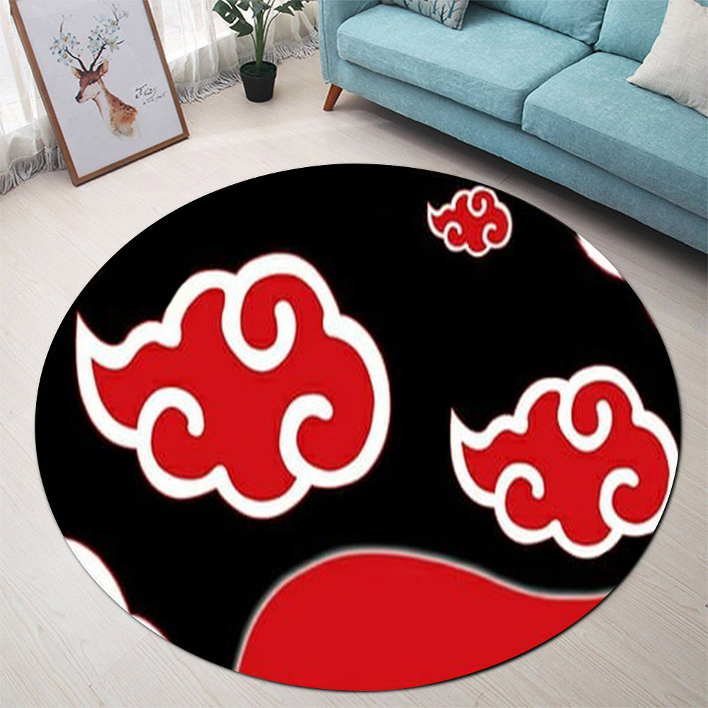 Japan Anime Cartoon Akatsuki Red Cloud Round Area Rugs Carpet Mat For Living Room Decor