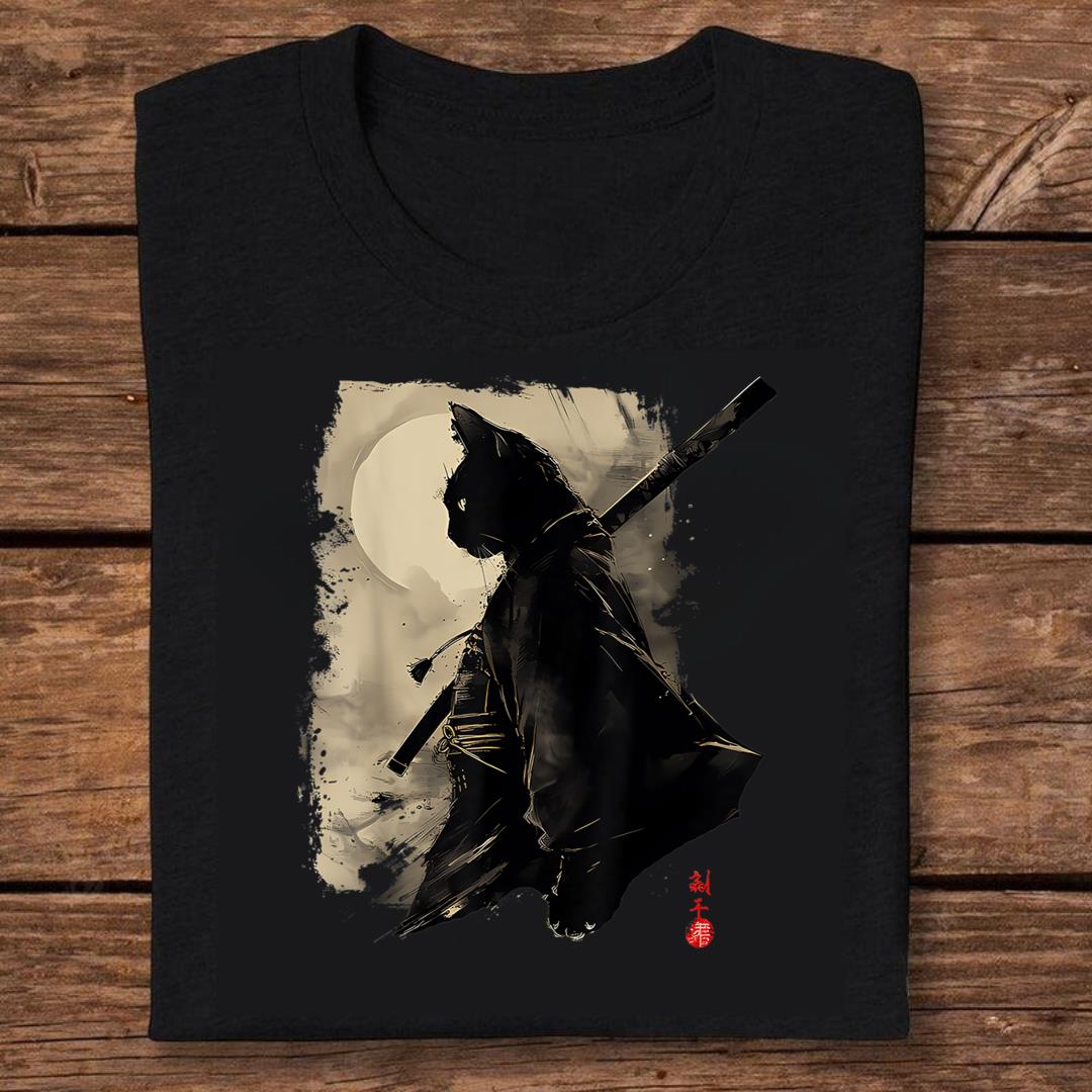 Japanese Samurai Cat Vintage Graphic Cat Art T-shirt