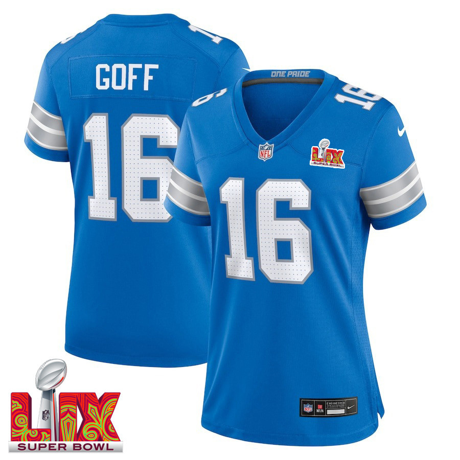 Jared Goff #16 Detroit Lions Super Bowl LIX Women's Jersey - Blue - JS970
