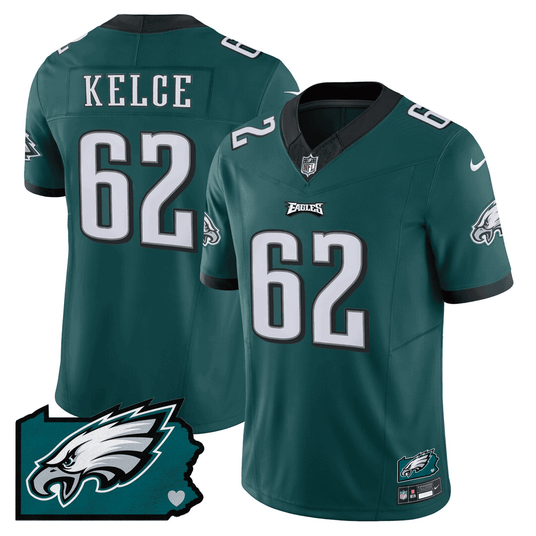 Jason Kelce 62 Philadelphia Eagles Pennsylvania State Map Patch Game Men Jersey - Midnight Green - JSDV668