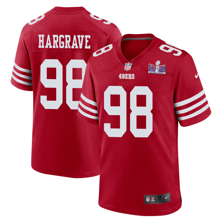 Javon Hargrave 98 San Francisco 49ers Super Bowl LVIII Patch Game Men Jersey - Scarlet - JSDV918