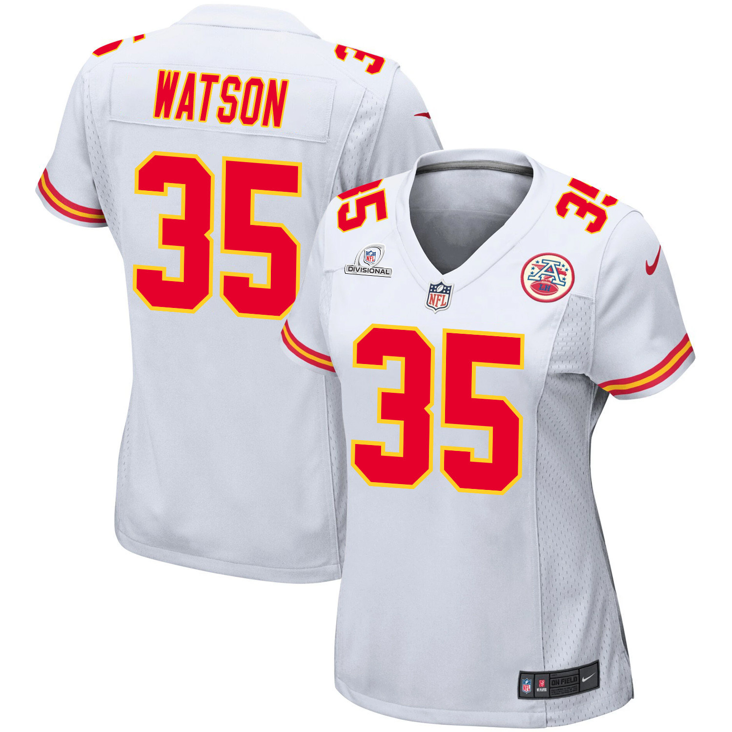 Jaylen Watson 35 Kansas City Chiefs Super Bowl LVIII Patch Game Women Jersey - White - JSDV376