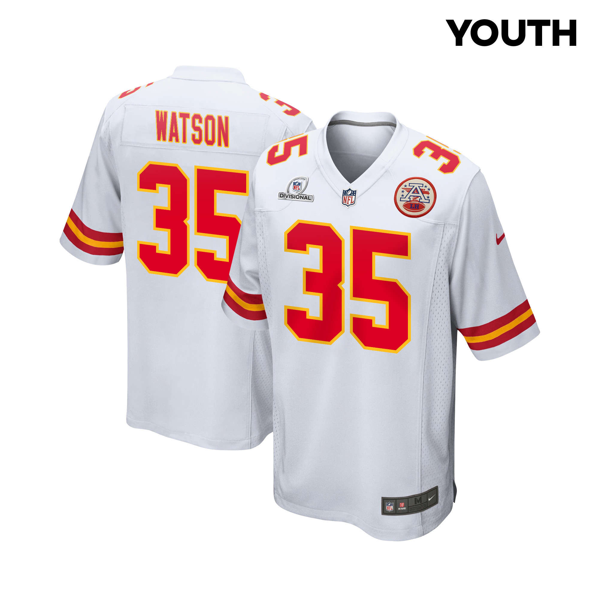 Jaylen Watson 35 Kansas City Chiefs Super Bowl LVIII Patch Game YOUTH Jersey - White - JSDV964