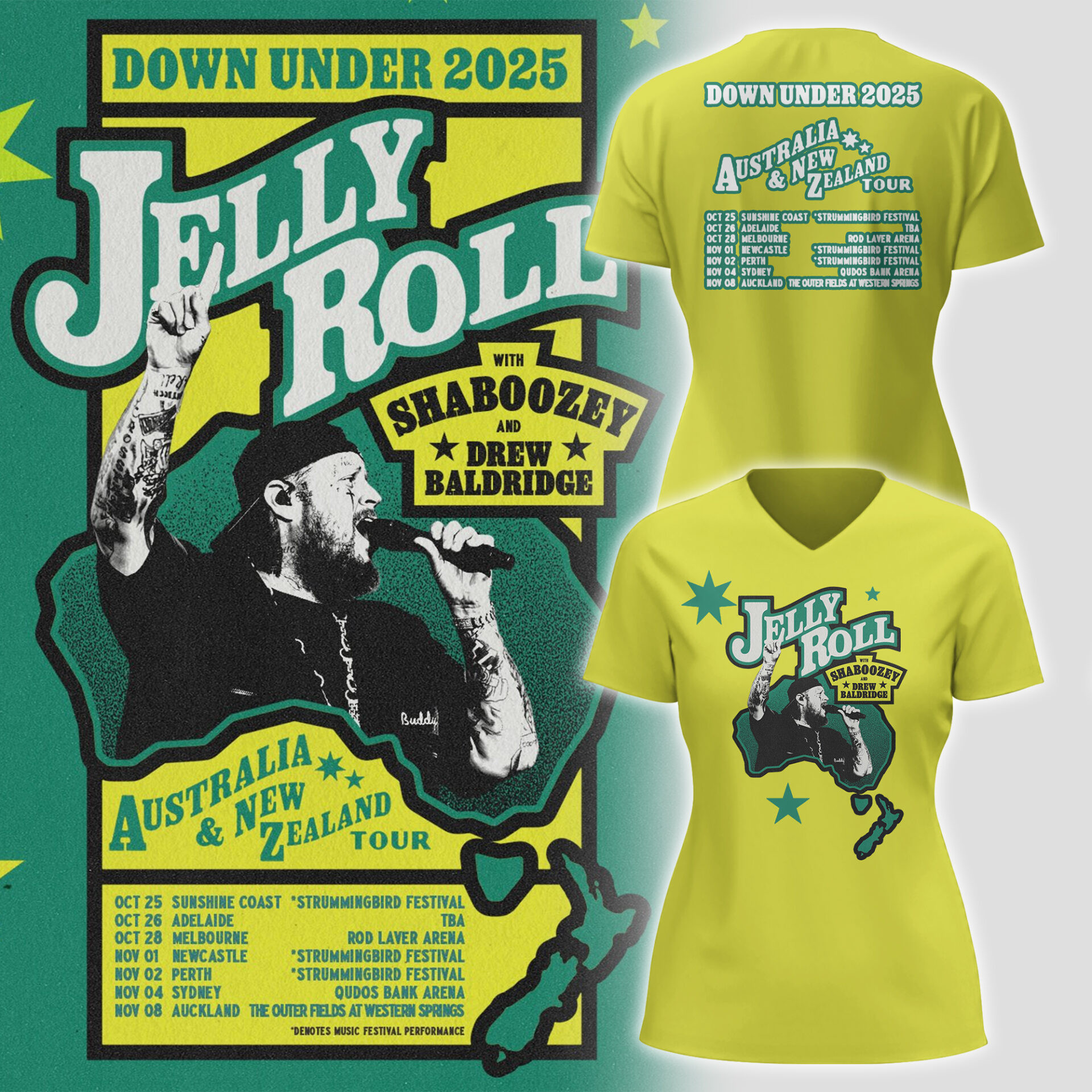 Jelly Roll Aunz Down Under 2025 Tour VneckGift For Music Lovers
