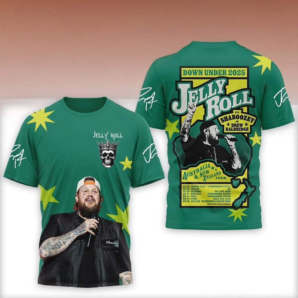 Jelly Roll Tour Down Under Australia And New Zealand 2025 Shirt Jelly Roll Merch Fans Gifts